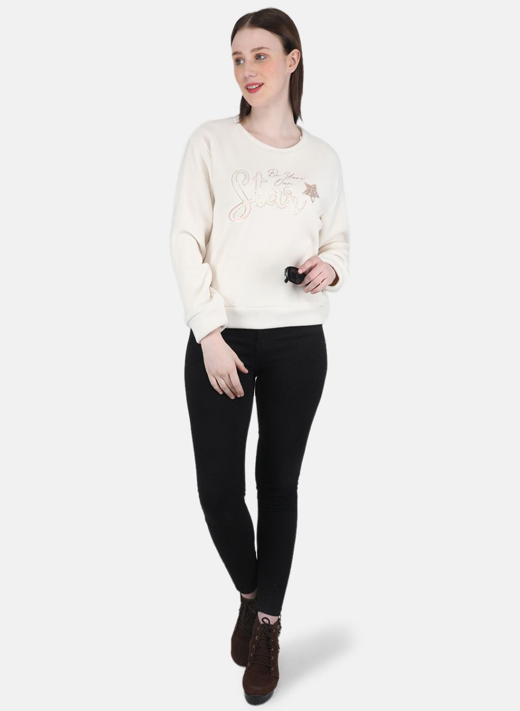 Women Off White Embroidered Sweatshirt