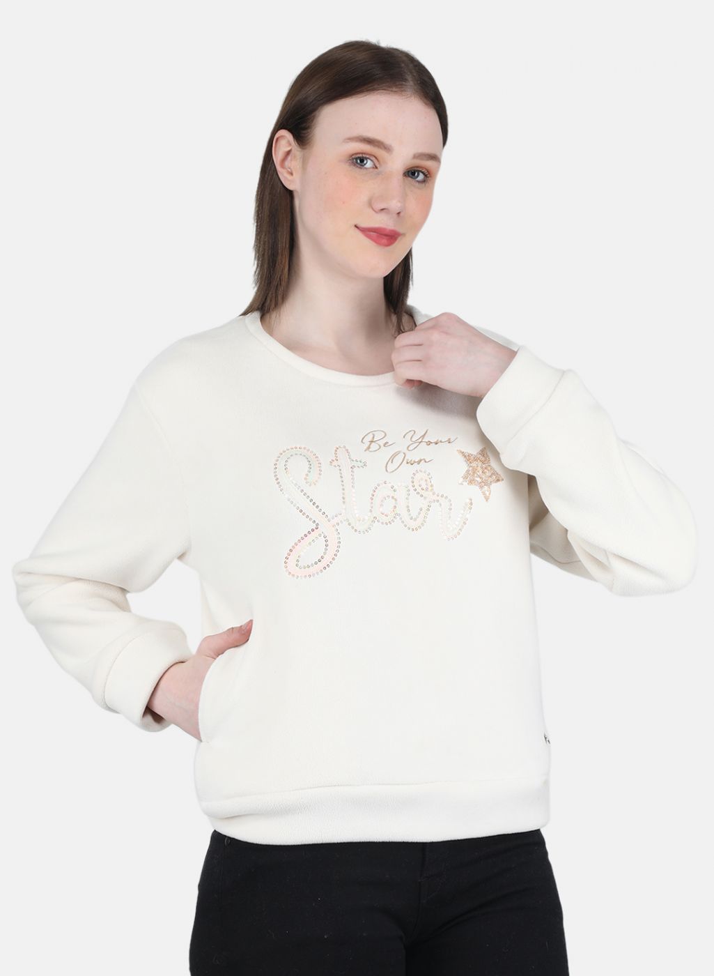 Women Off White Embroidered Sweatshirt