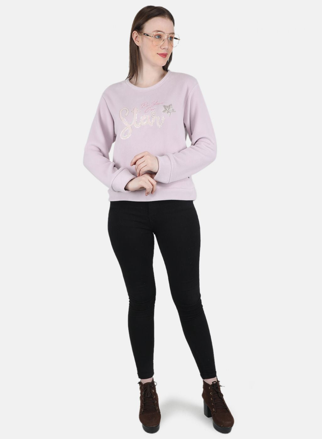 Women Purple Embroidered Sweatshirt