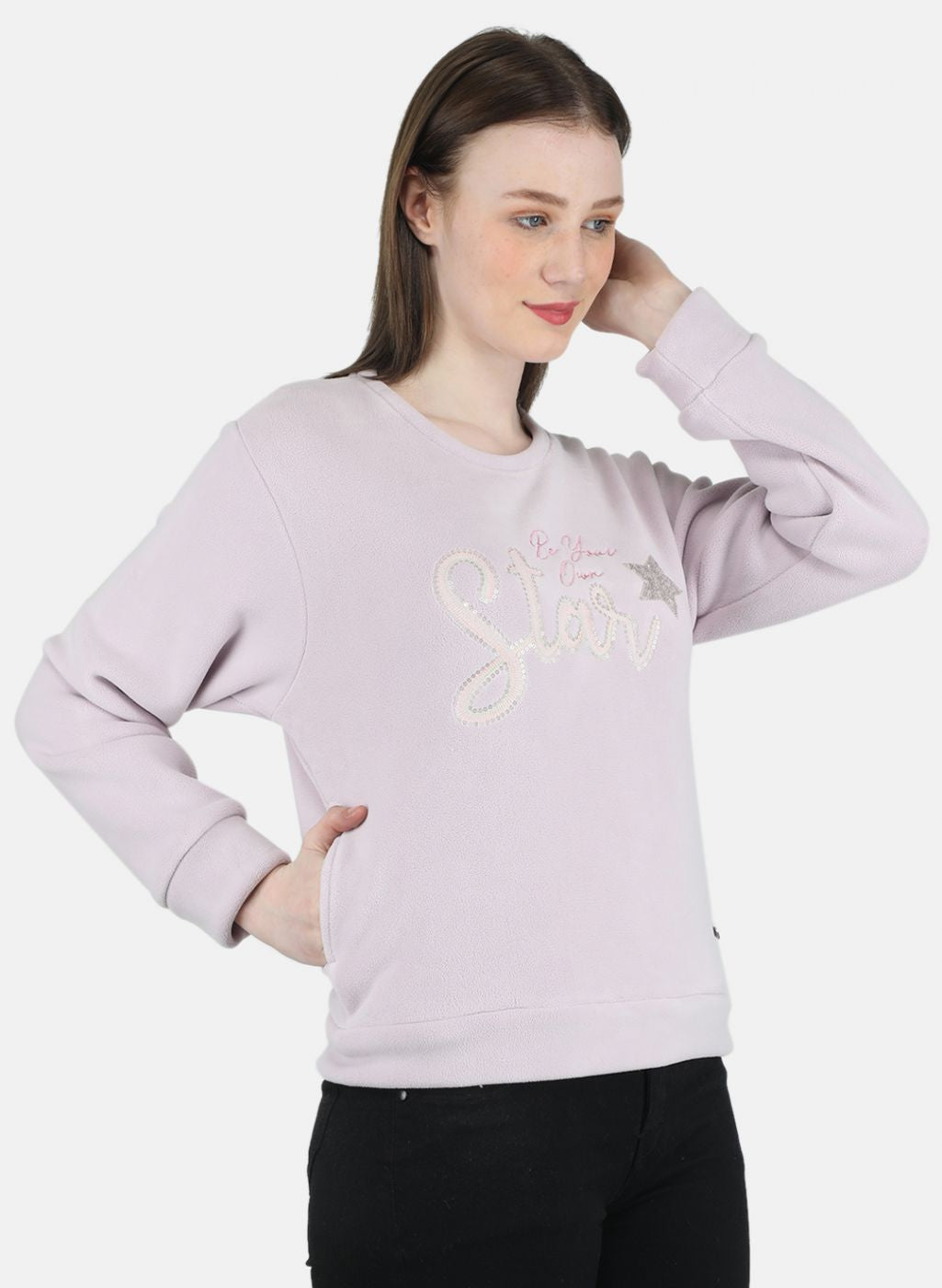 Women Purple Embroidered Sweatshirt