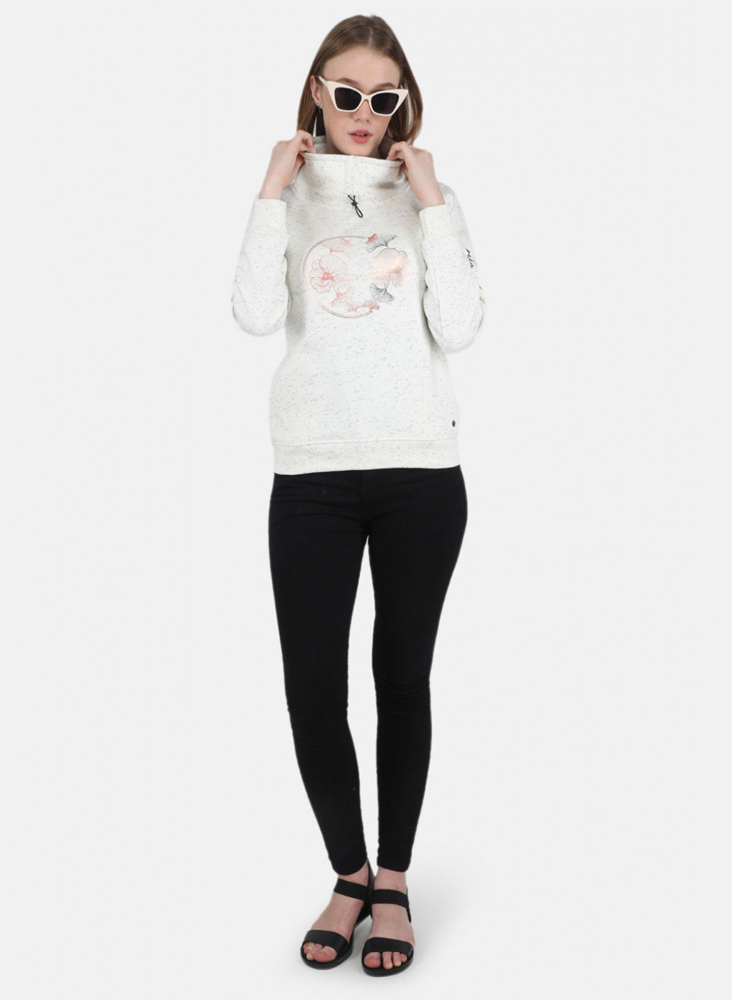 Women Off White Printed Sweatshirt