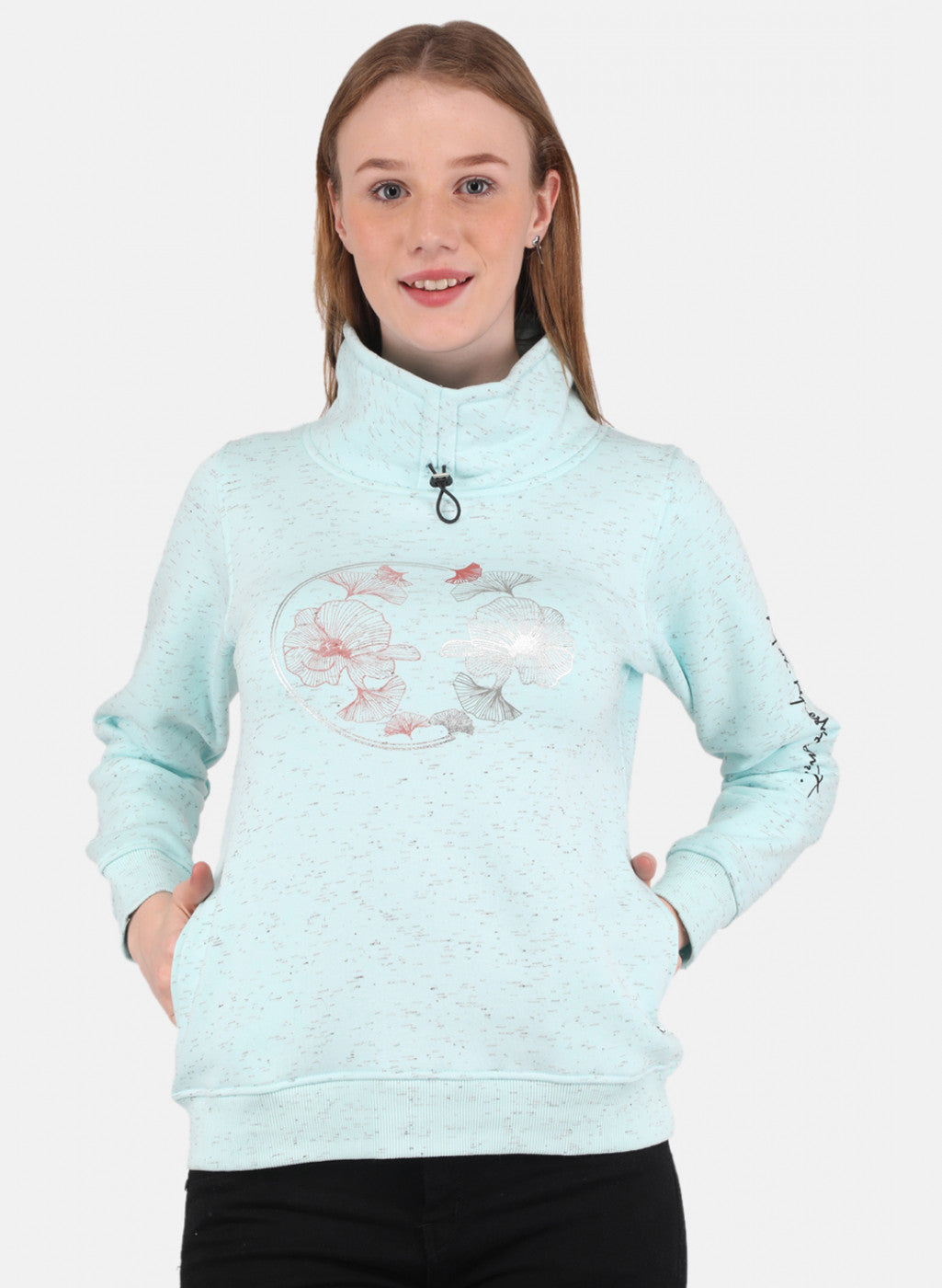 Women Aqua Blue Printed Sweatshirt