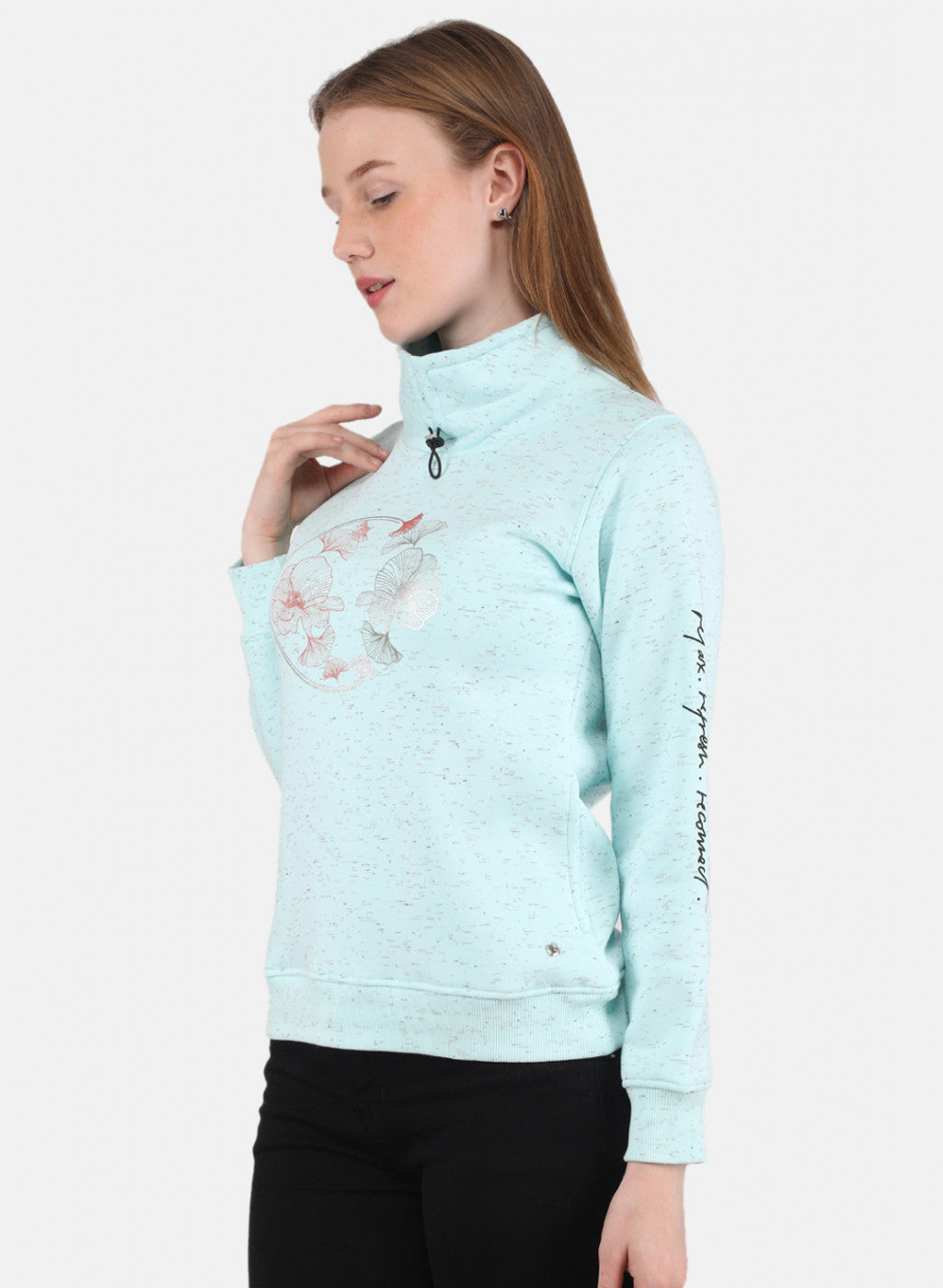 Women Aqua Blue Printed Sweatshirt