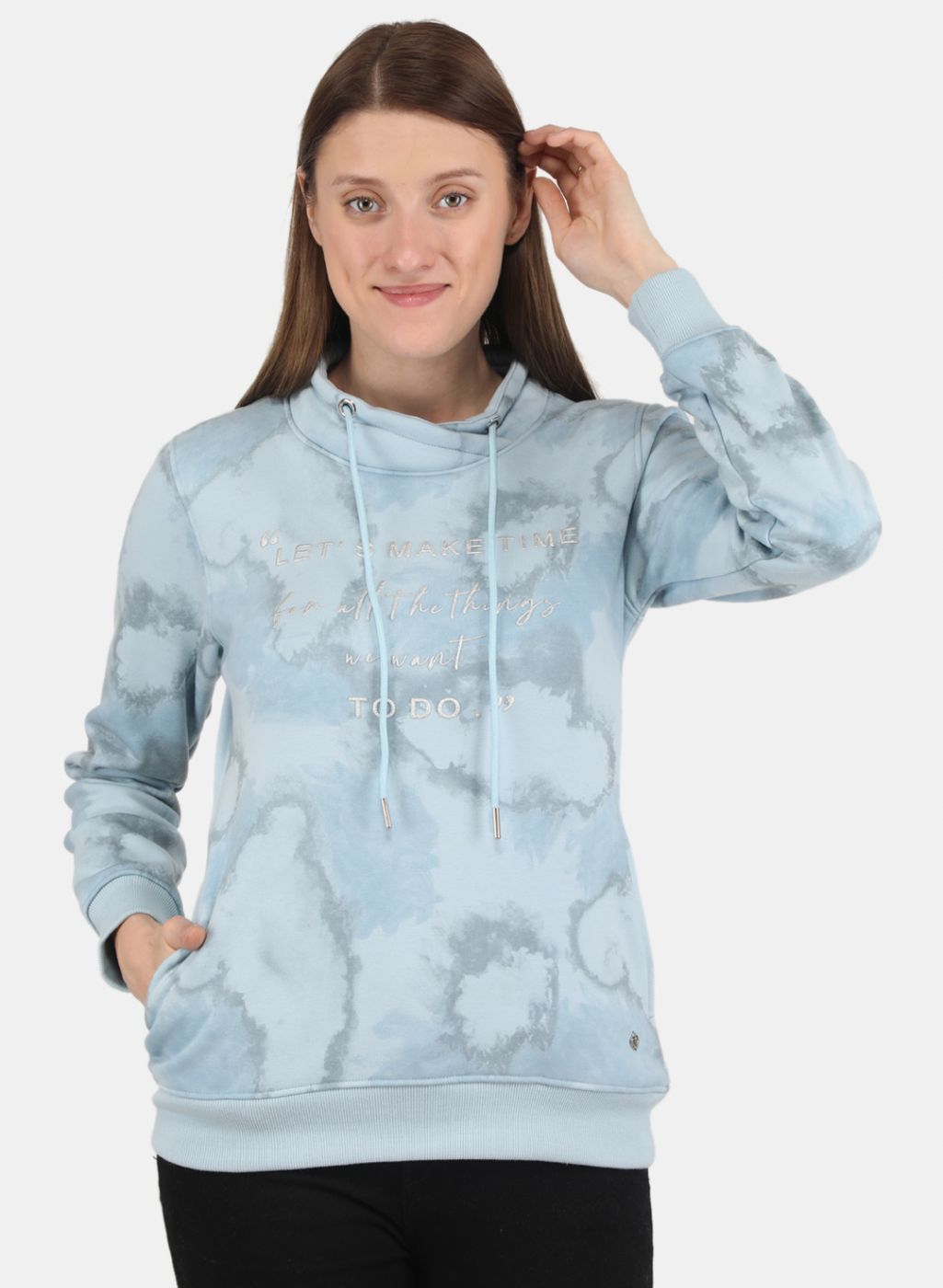 Women Sky Blue Printed Sweatshirt