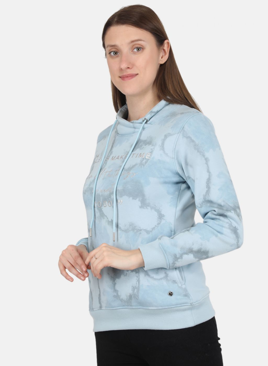 Women Sky Blue Printed Sweatshirt