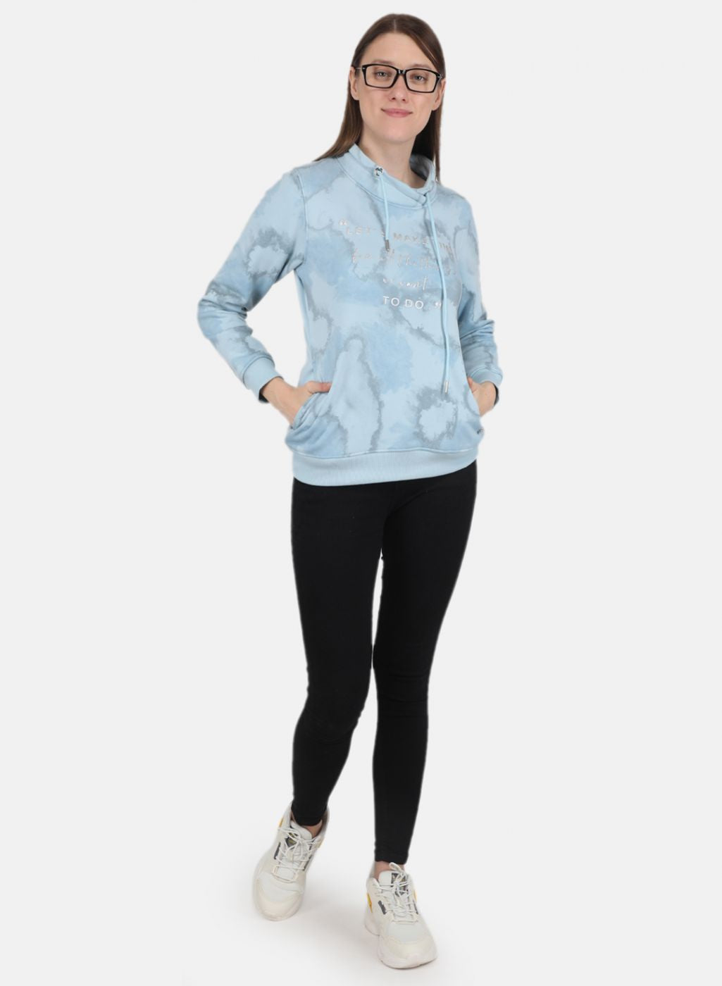 Women Sky Blue Printed Sweatshirt