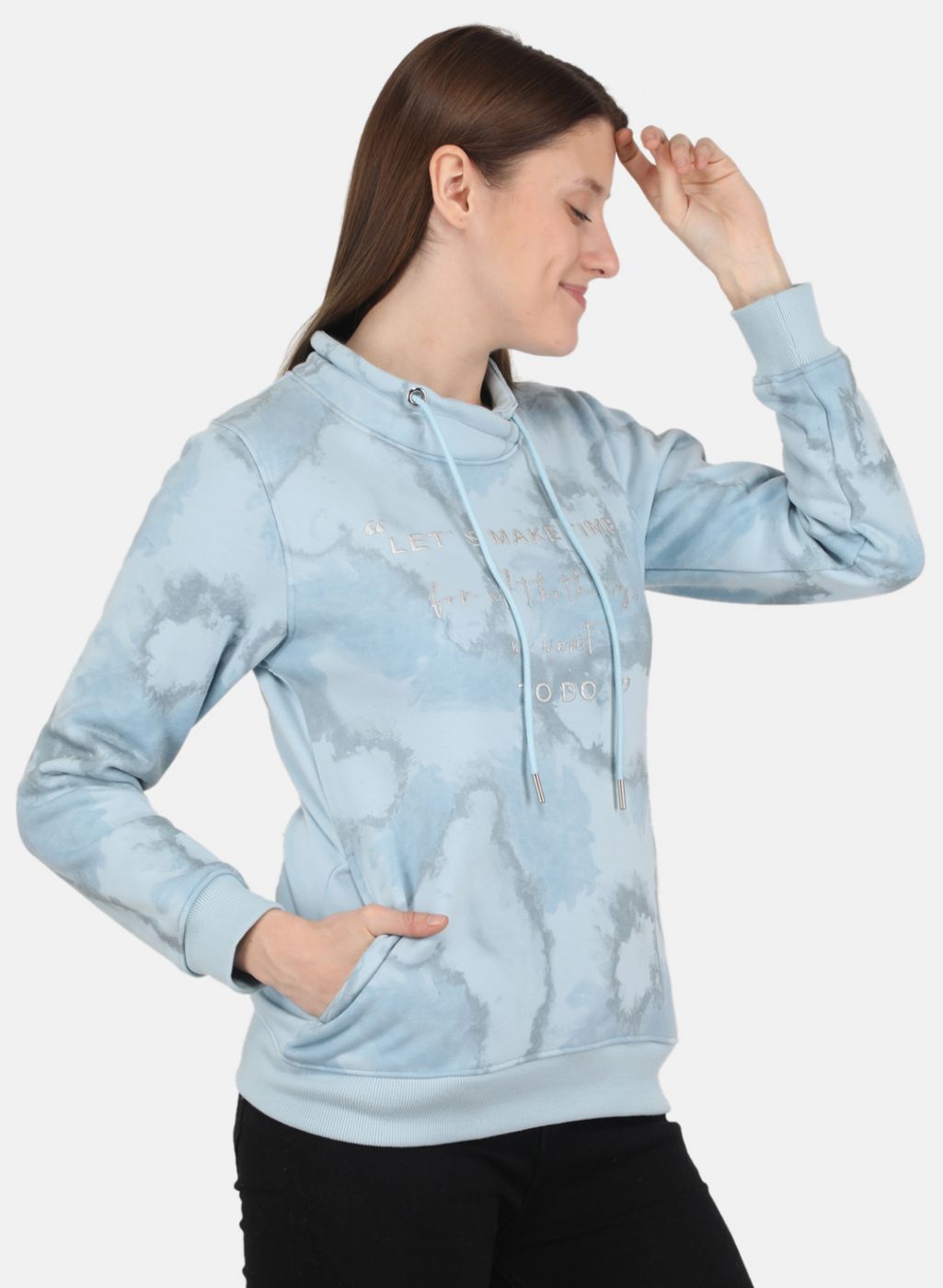 Women Sky Blue Printed Sweatshirt