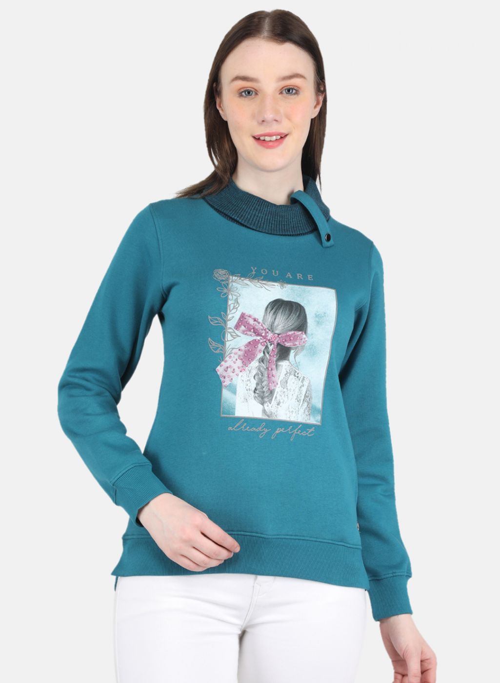 Women Blue Printed Sweatshirt