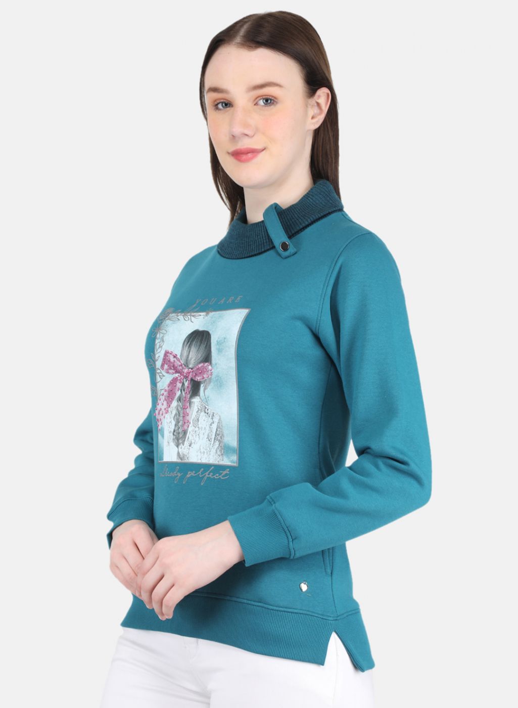 Women Blue Printed Sweatshirt