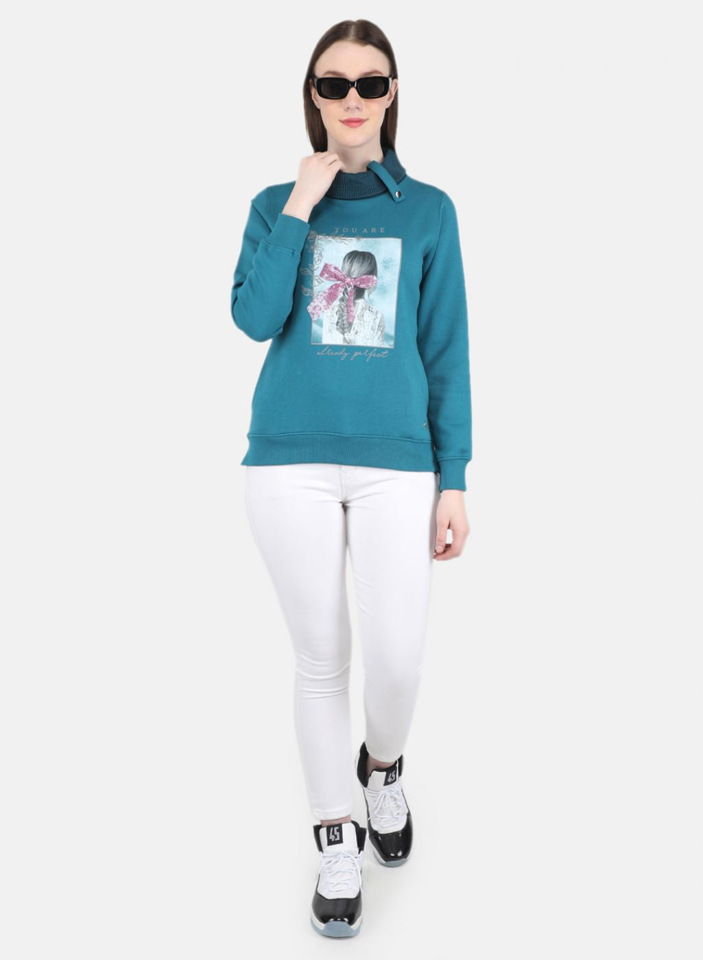 Women Blue Printed Sweatshirt