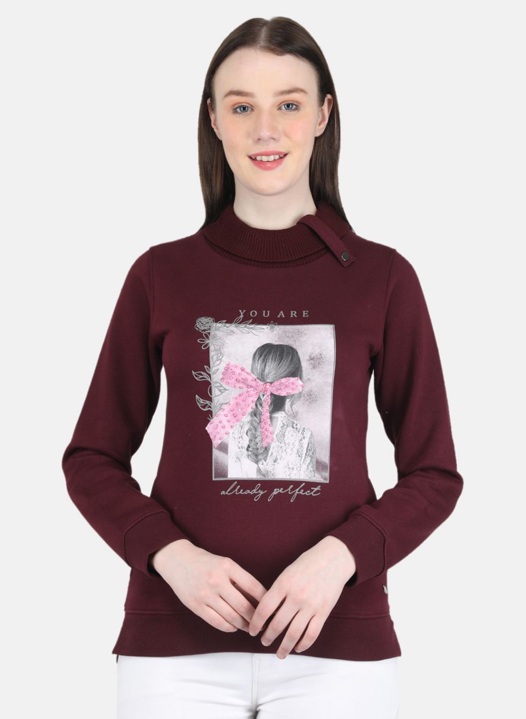 Women Maroon Printed Sweatshirt