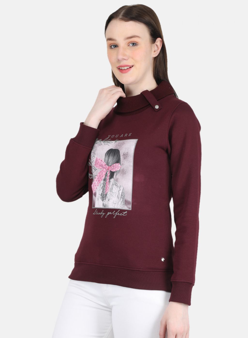 Women Maroon Printed Sweatshirt