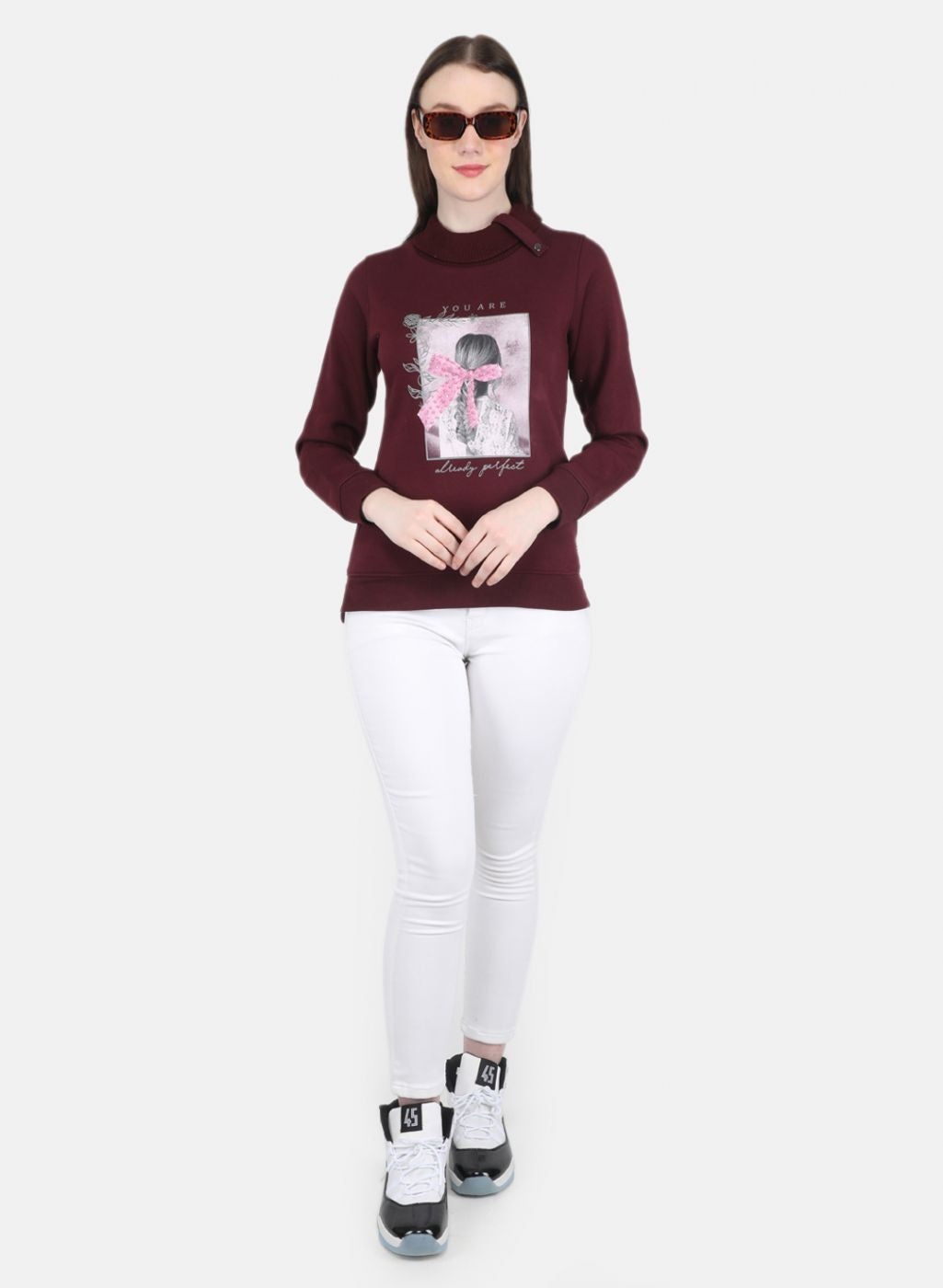 Women Maroon Printed Sweatshirt