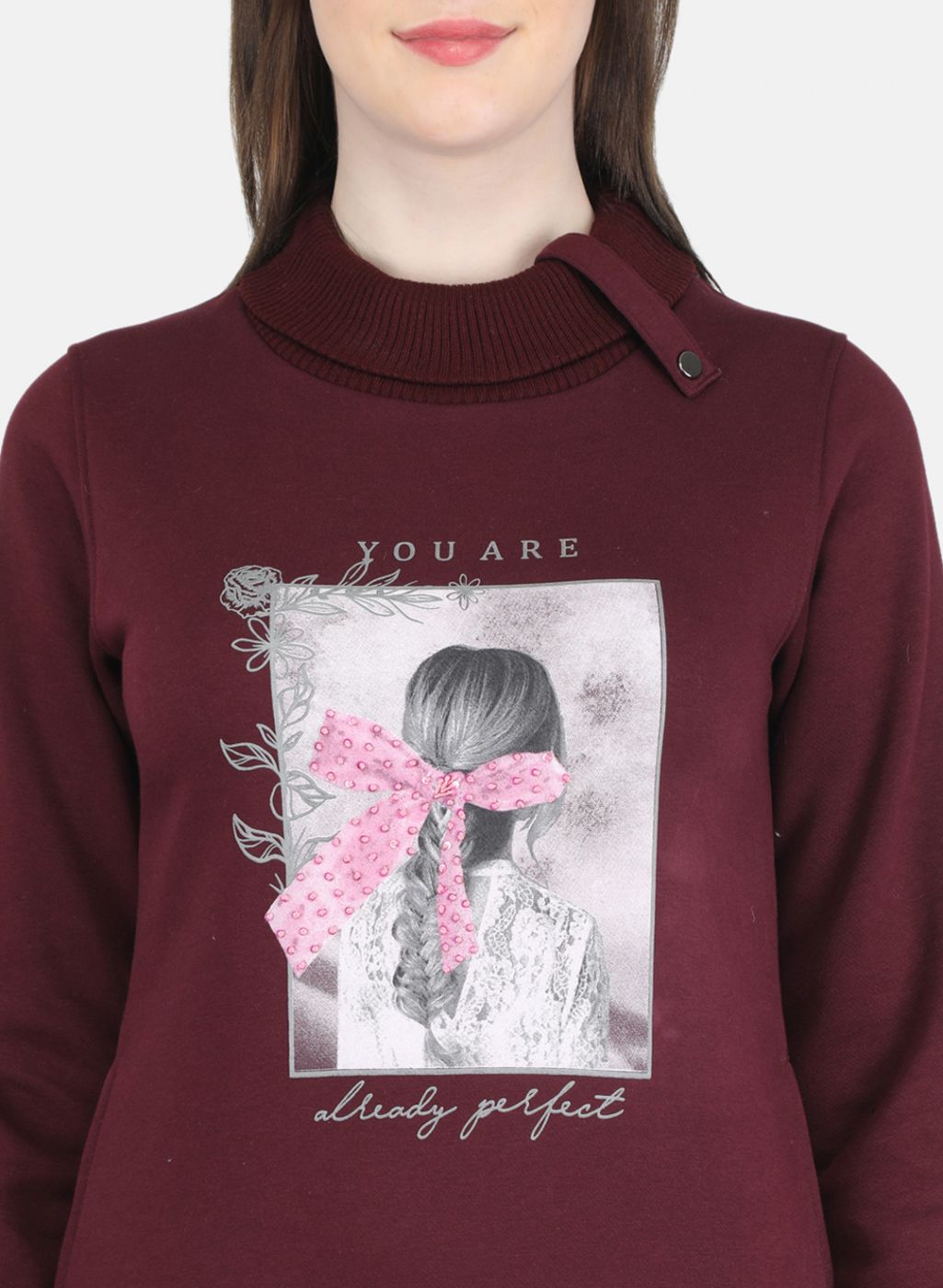 Women Maroon Printed Sweatshirt