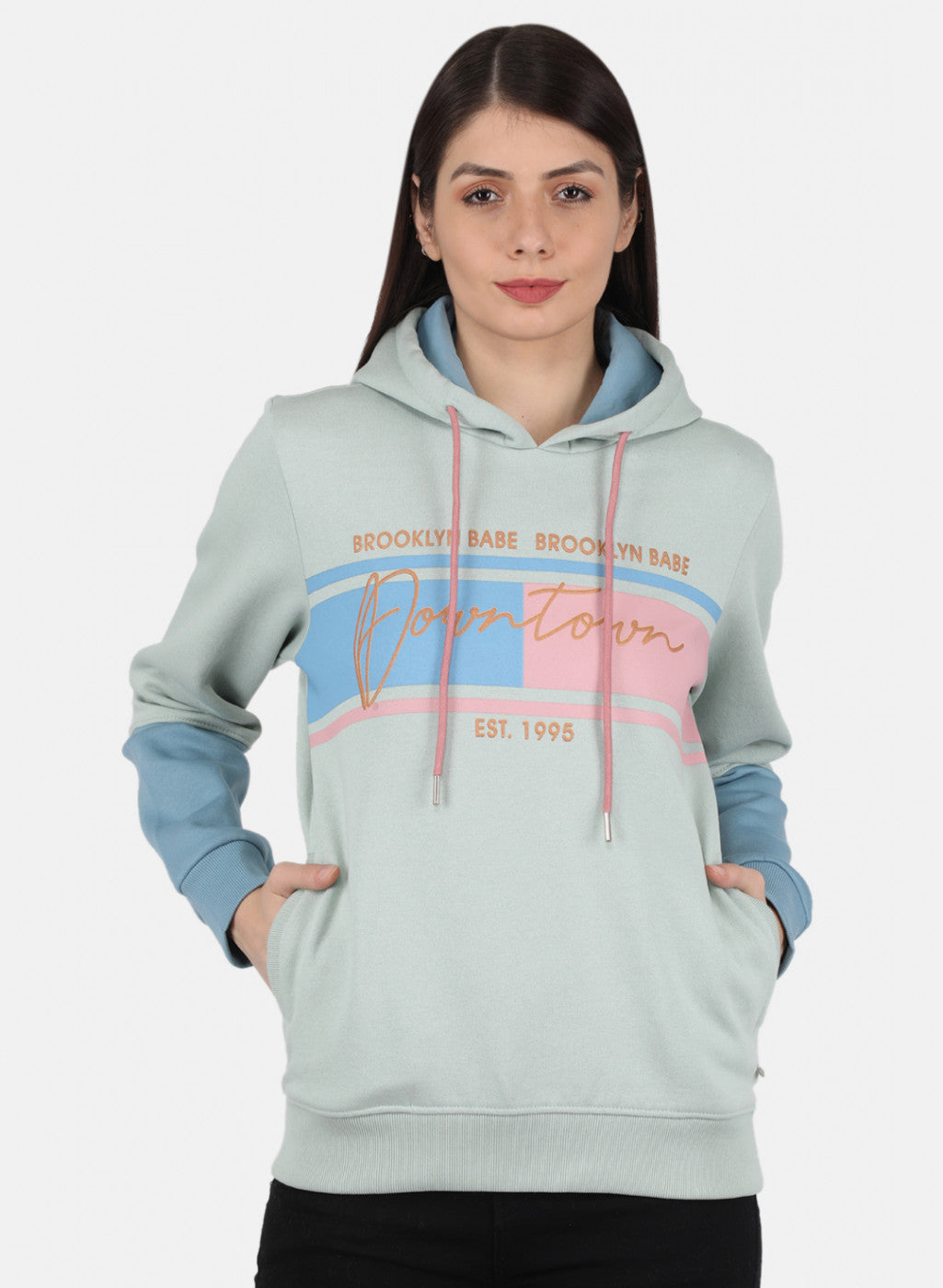 Women Green & Blue Printed Sweatshirt