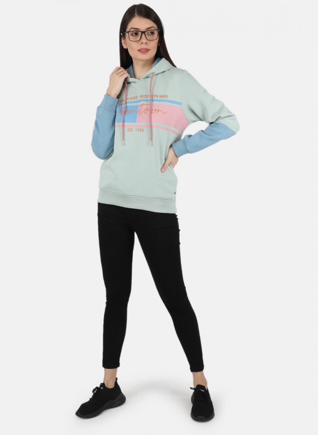 Women Green & Blue Printed Sweatshirt