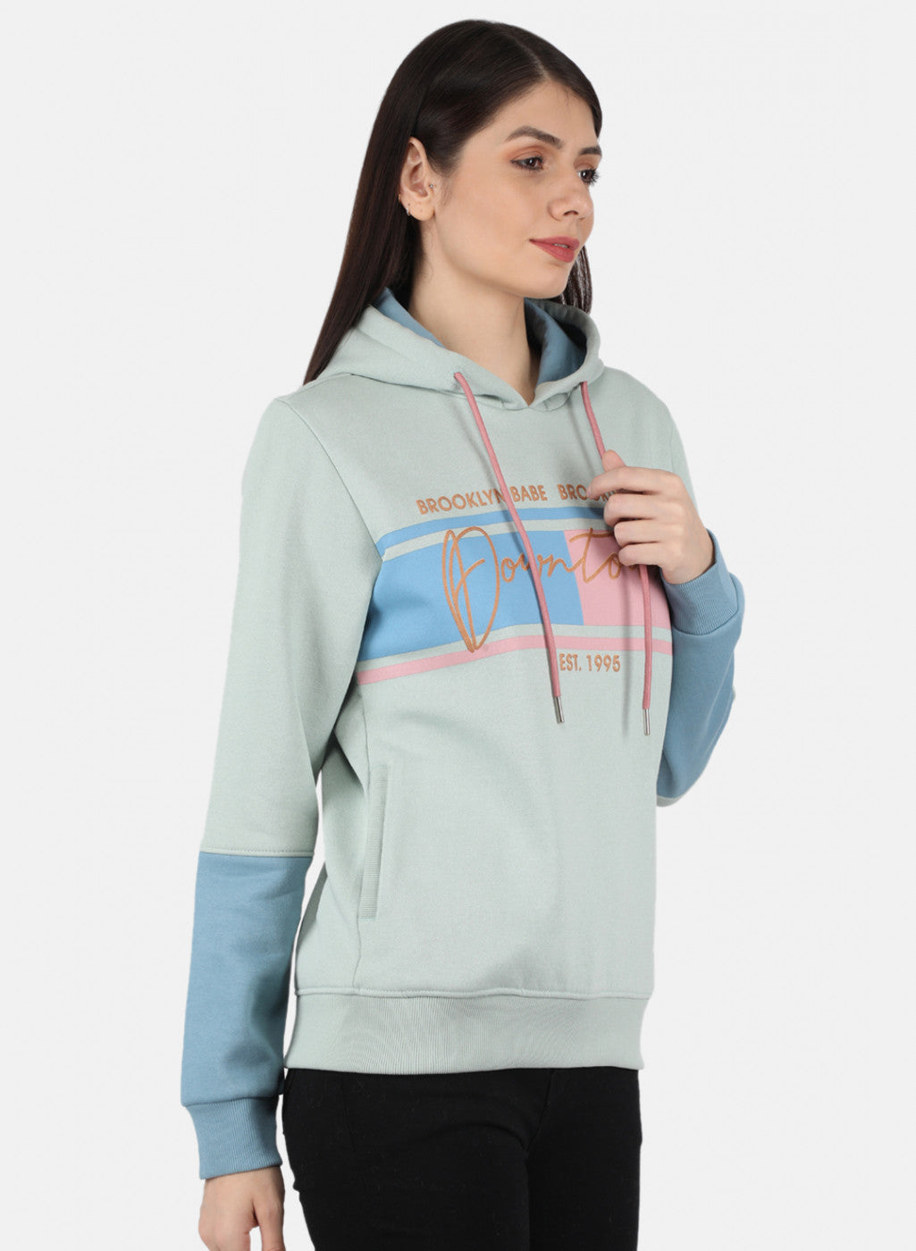 Women Green & Blue Printed Sweatshirt