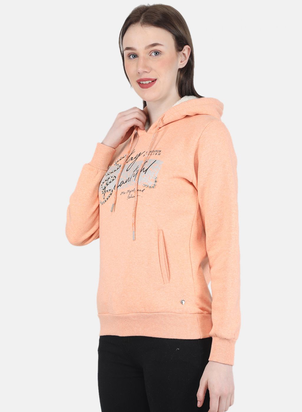 Women Peach Embroidered Sweatshirt