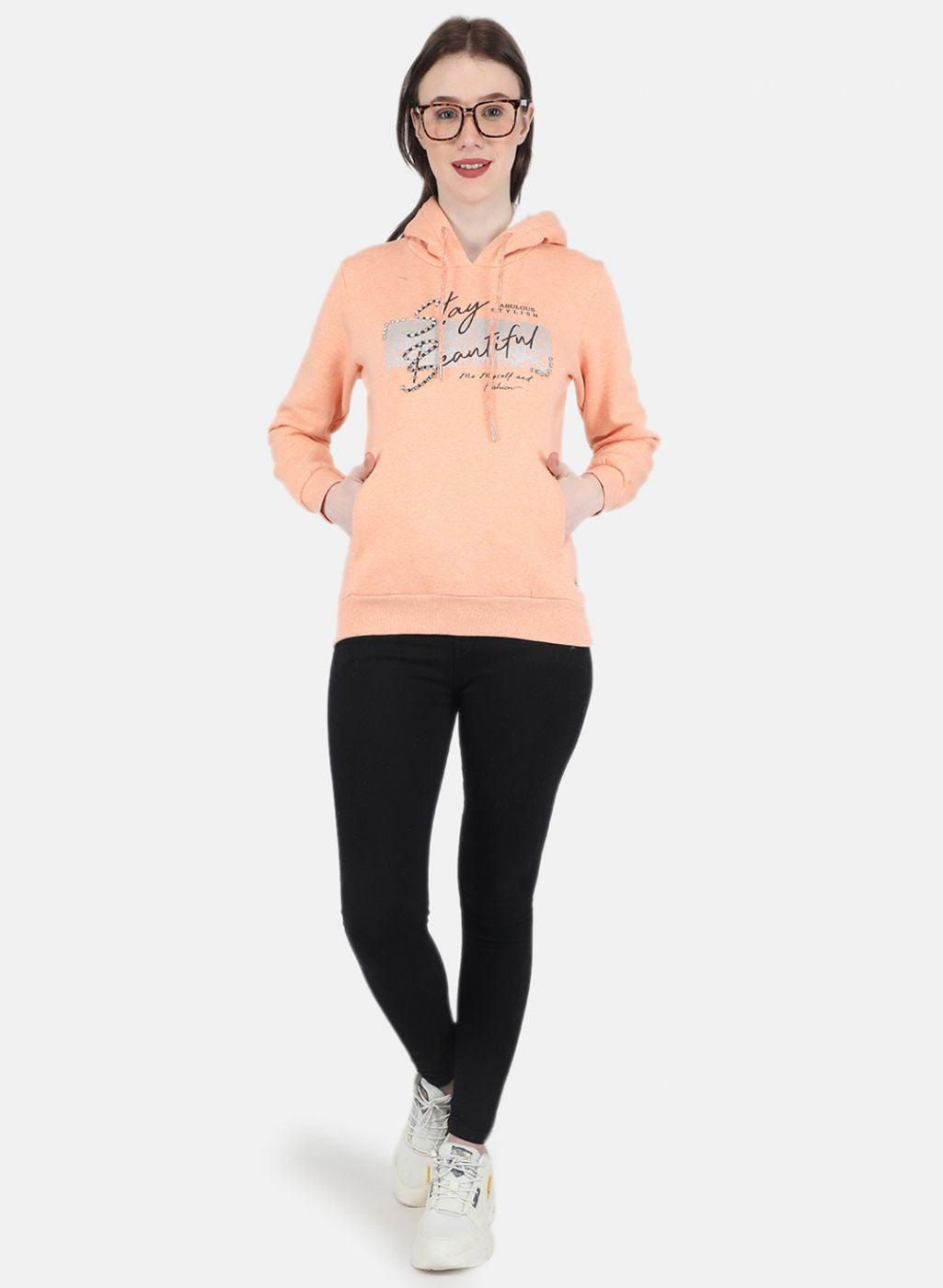 Women Peach Embroidered Sweatshirt