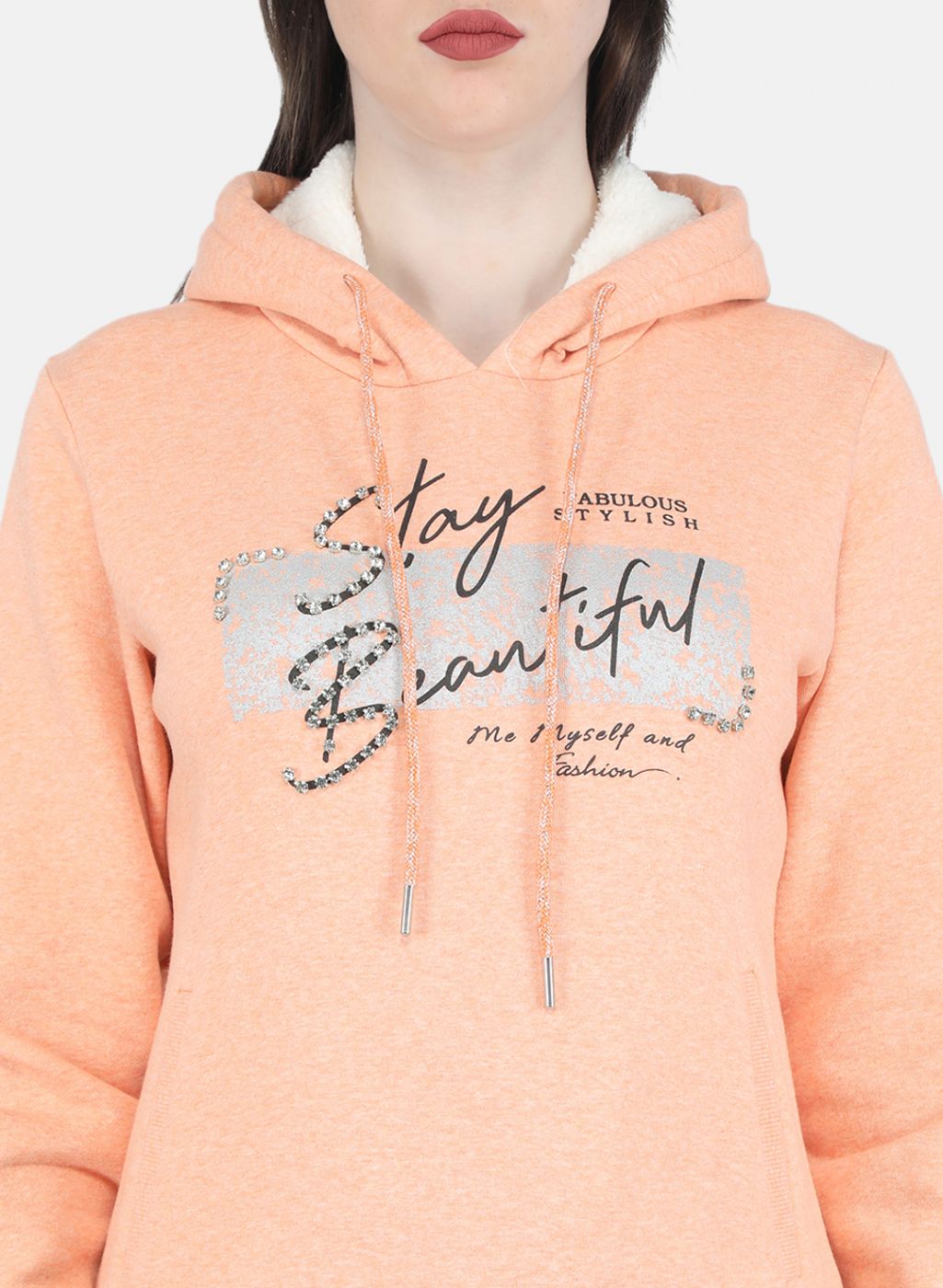 Women Peach Embroidered Sweatshirt