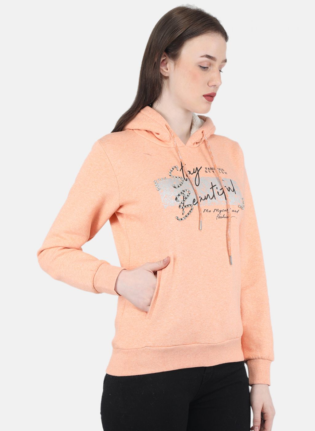 Women Peach Embroidered Sweatshirt