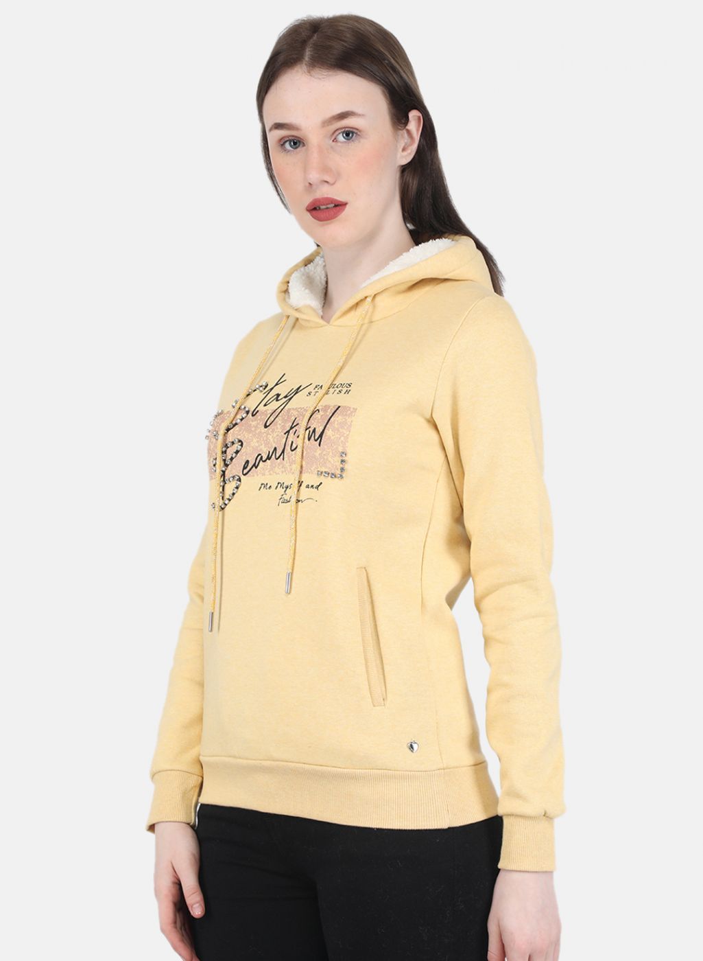 Women Yellow Embroidered Sweatshirt