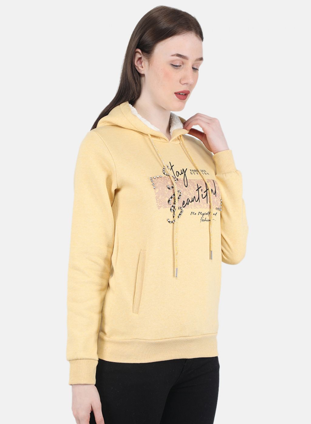 Women Yellow Embroidered Sweatshirt