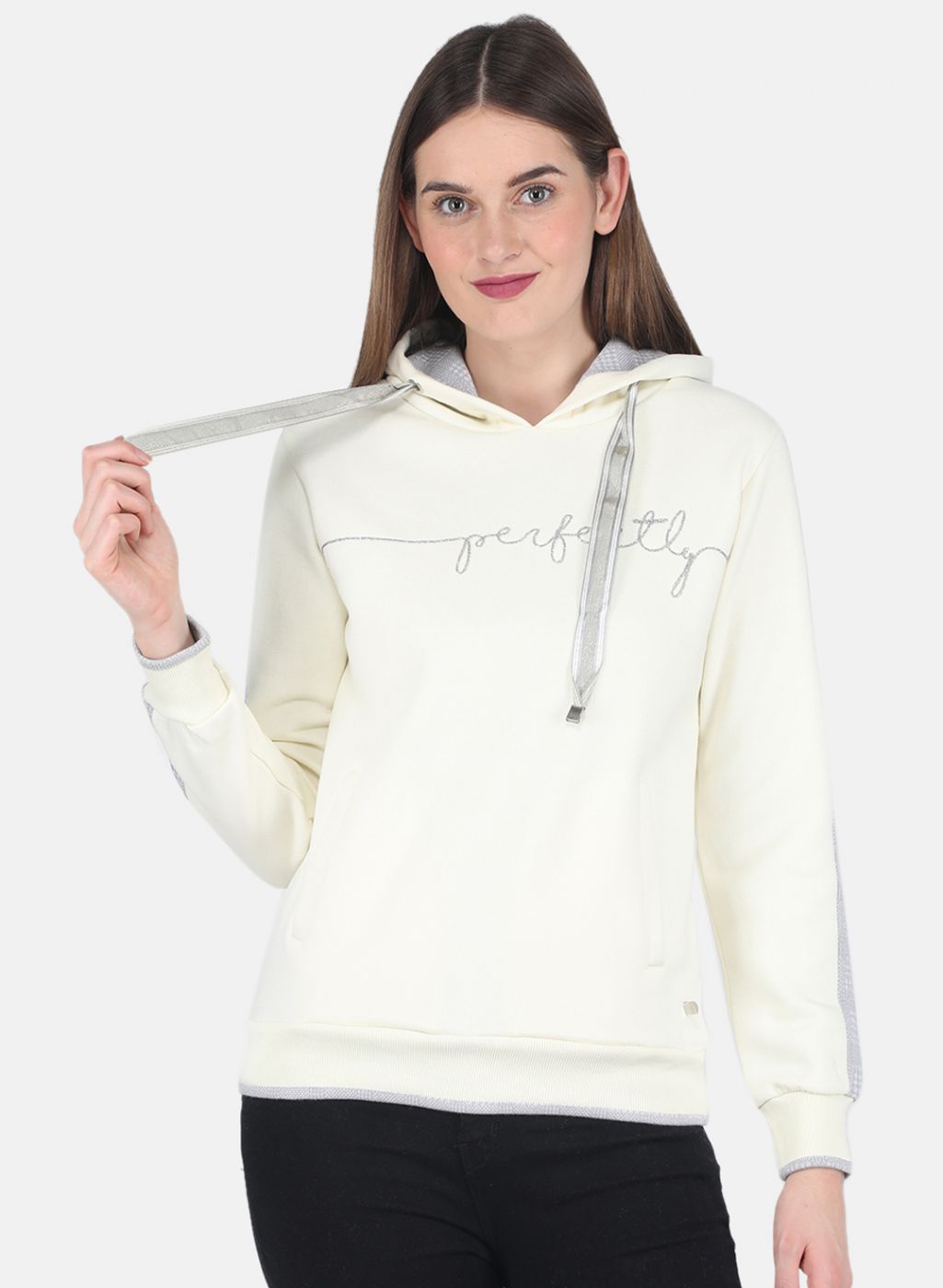 Women Off White Embroidered Sweatshirt