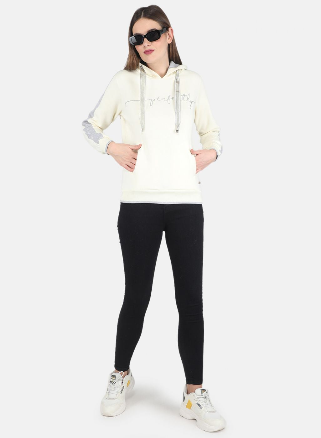 Women Off White Embroidered Sweatshirt