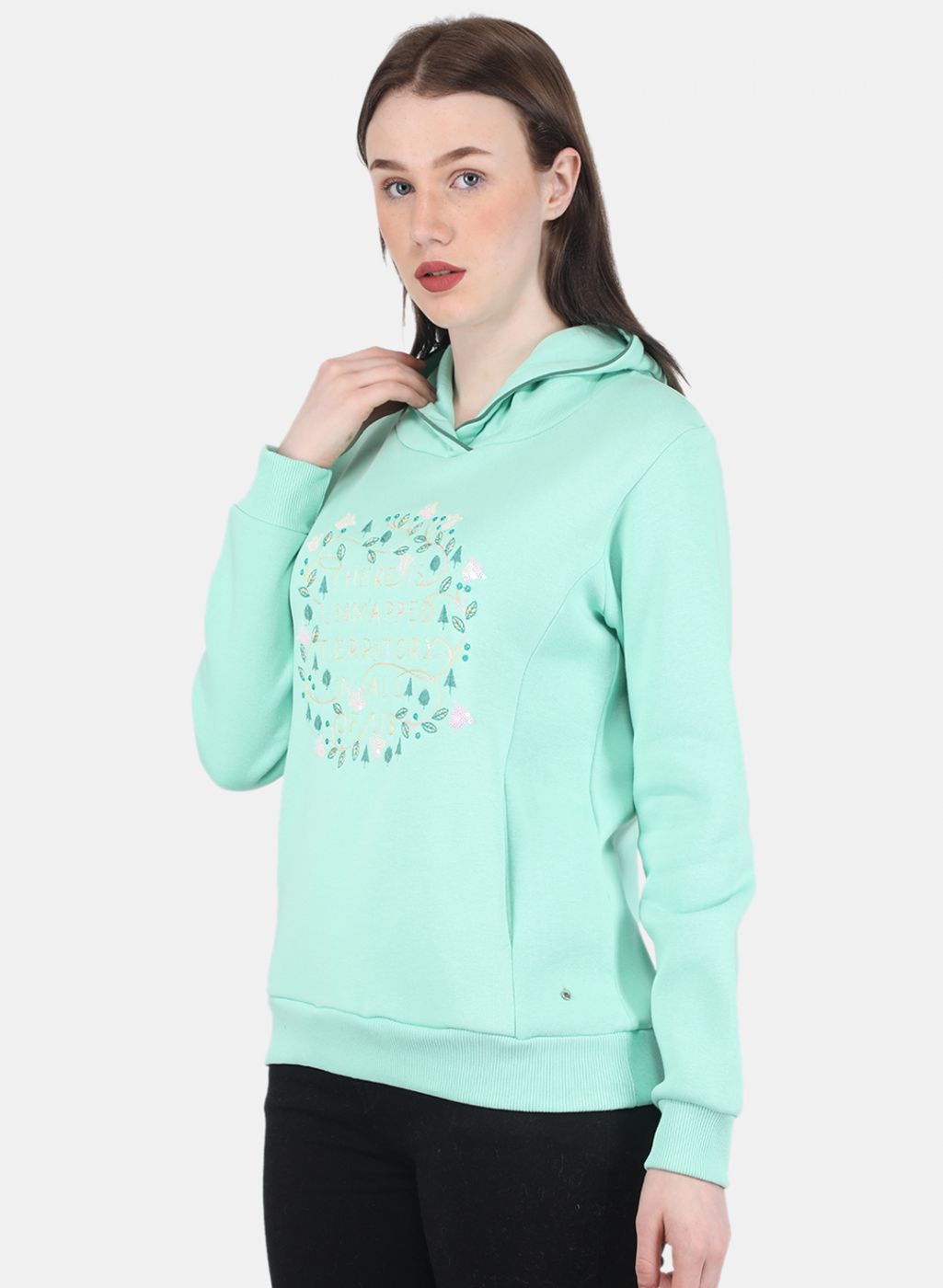 Women Green Embroidered Sweatshirt