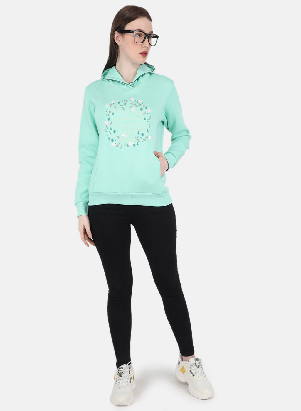 Women Green Embroidered Sweatshirt