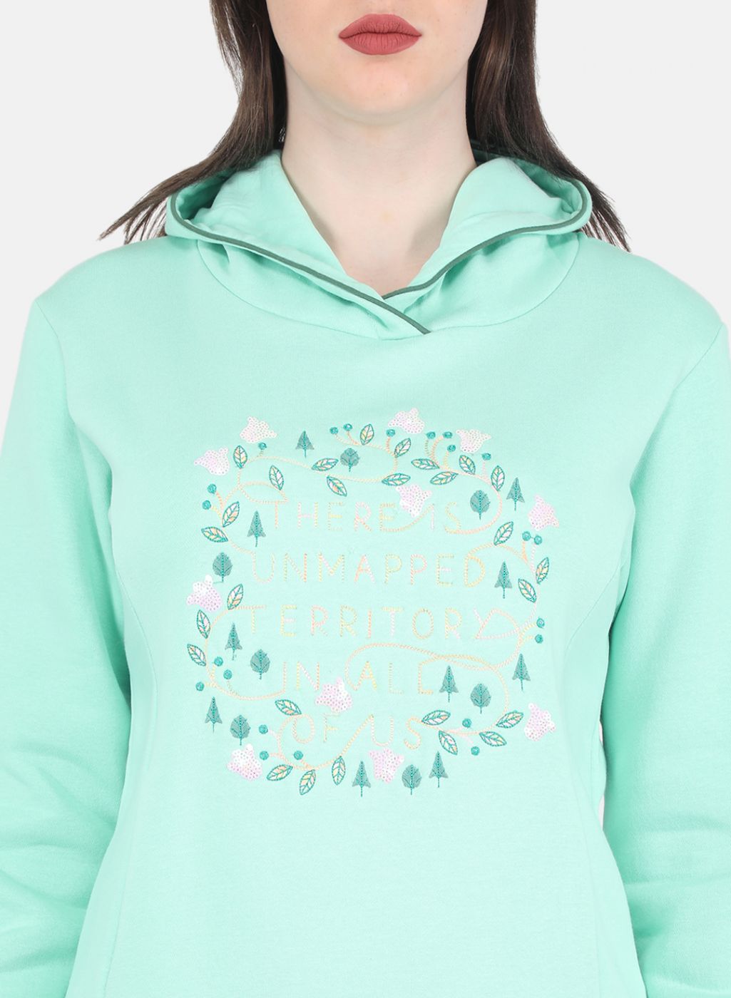 Women Green Embroidered Sweatshirt