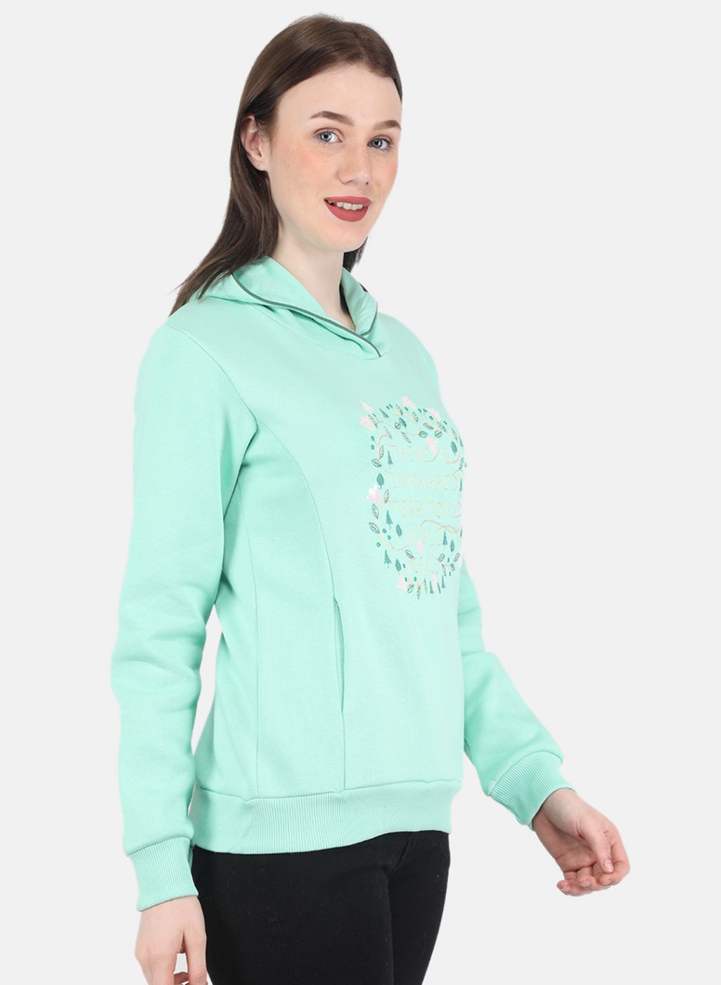 Women Green Embroidered Sweatshirt