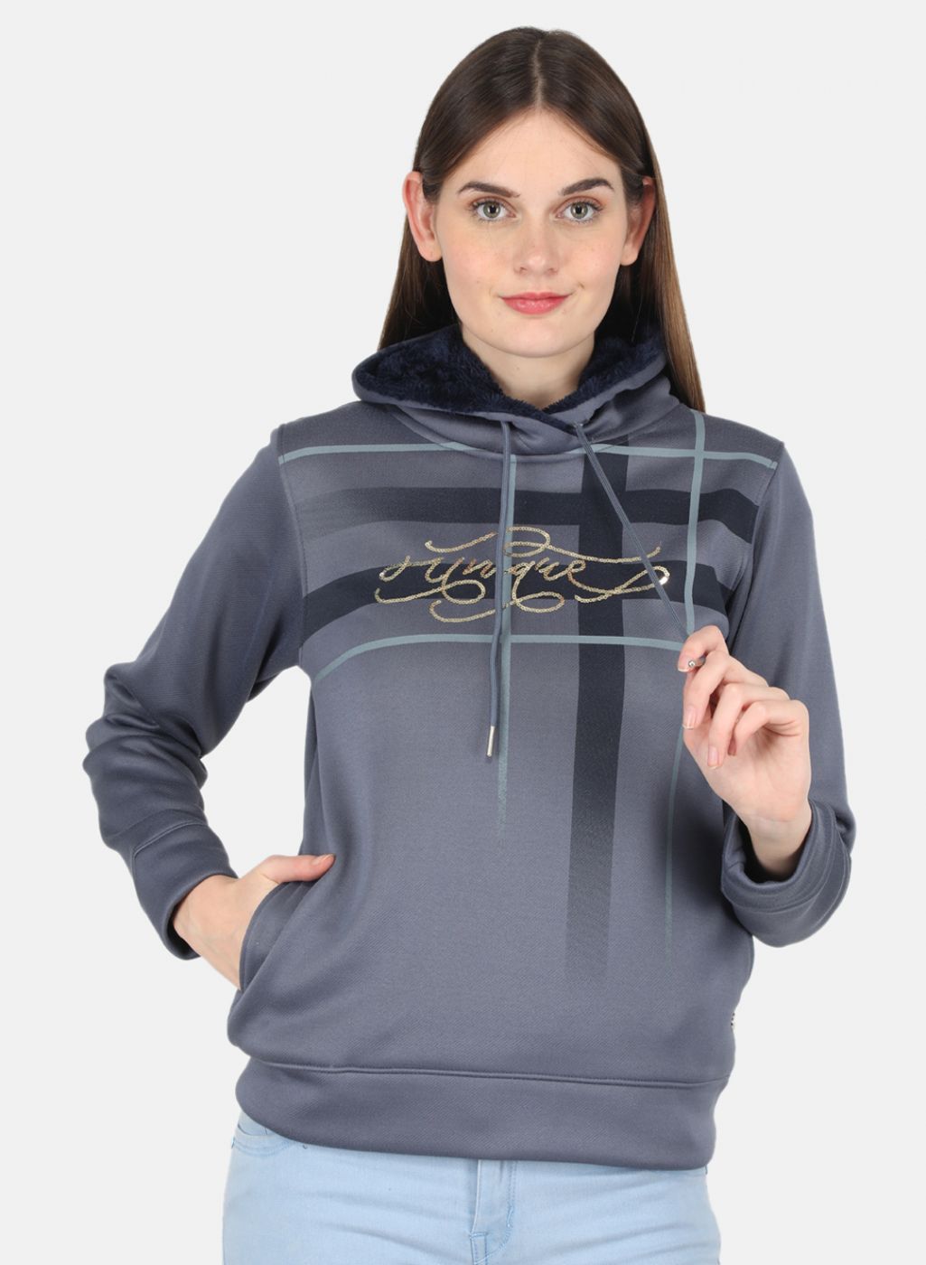 Women Grey Printed Sweatshirt