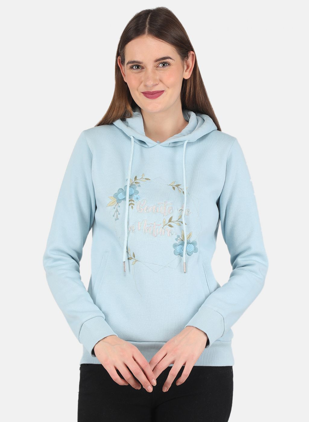 Women Blue Embroidered Sweatshirt