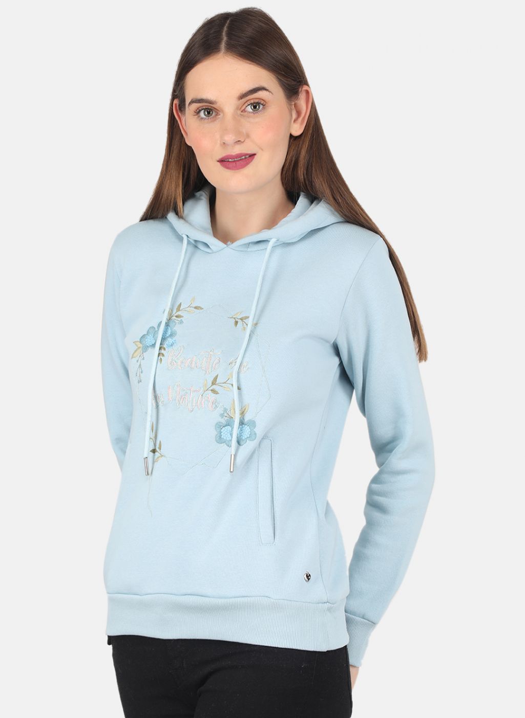 Women Blue Embroidered Sweatshirt