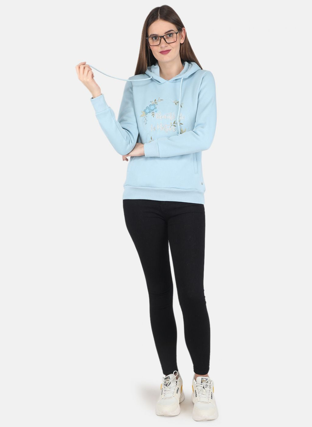 Women Blue Embroidered Sweatshirt