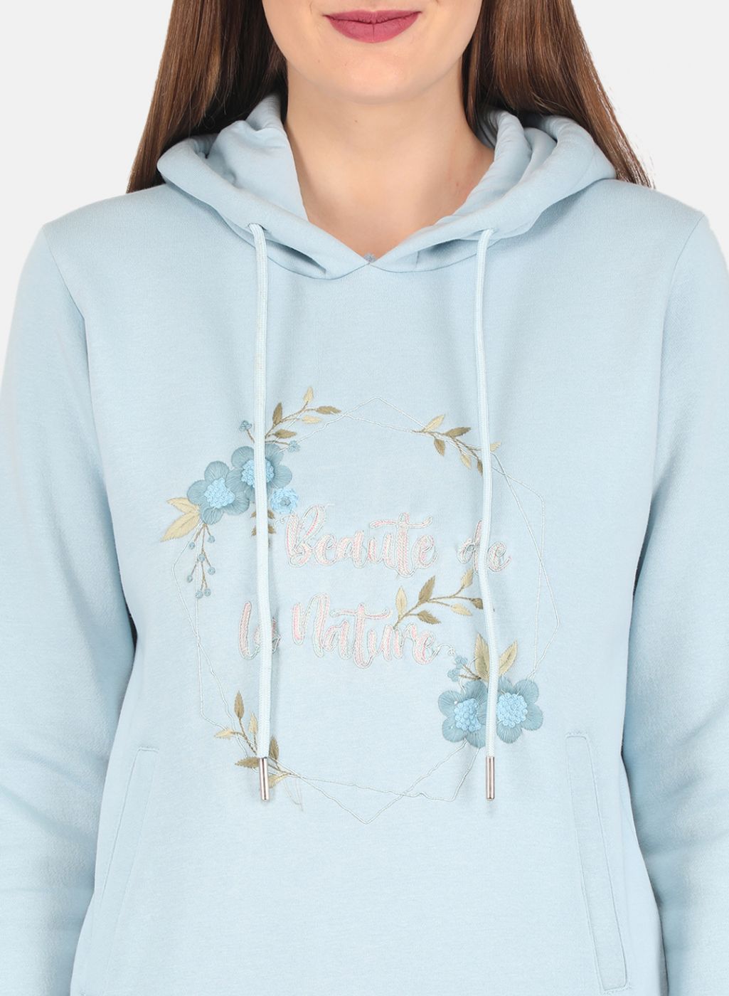 Women Blue Embroidered Sweatshirt