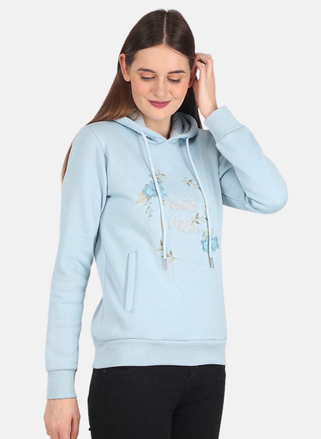 Women Blue Embroidered Sweatshirt