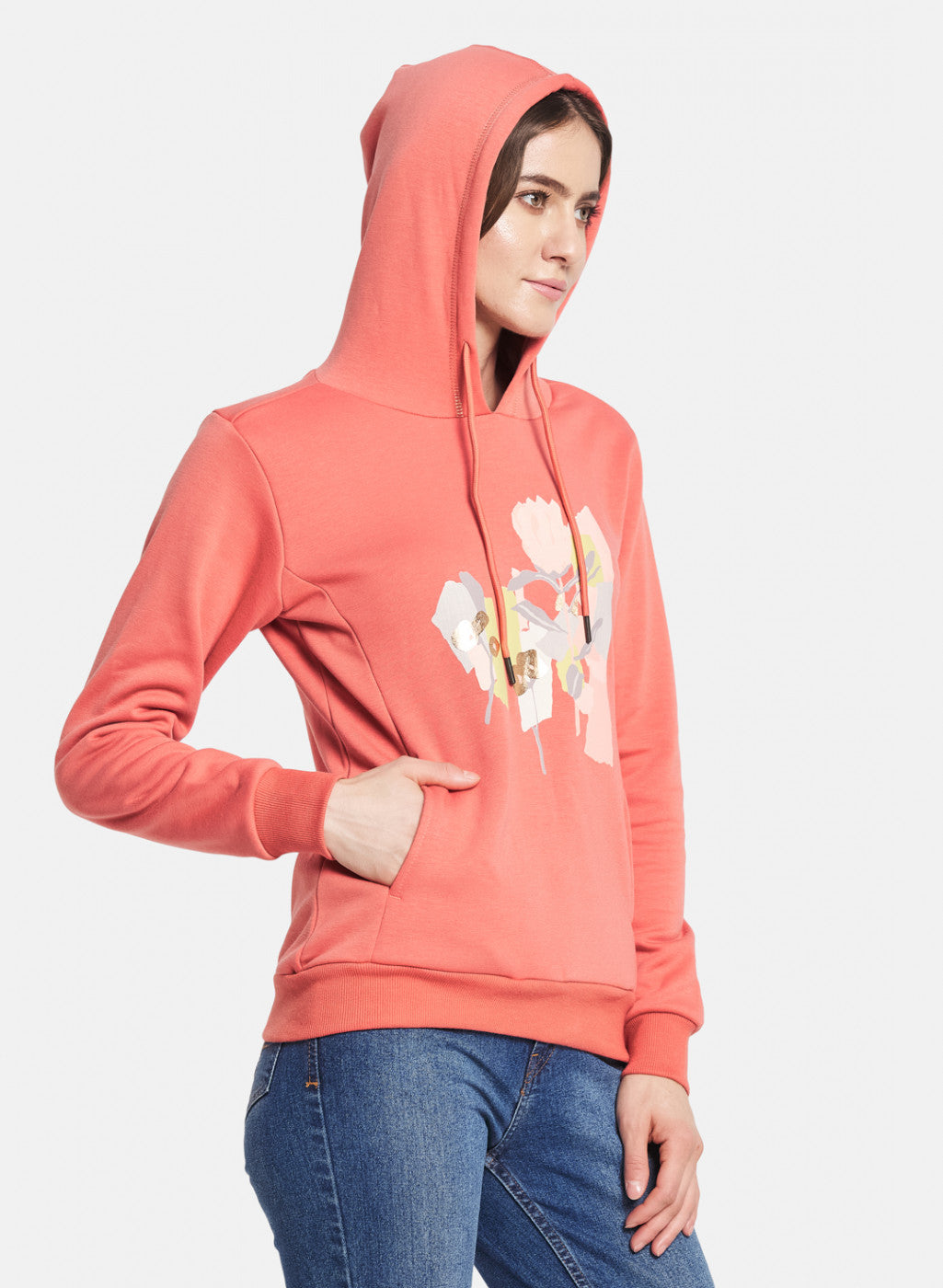 Women Orange Printed Sweatshirt