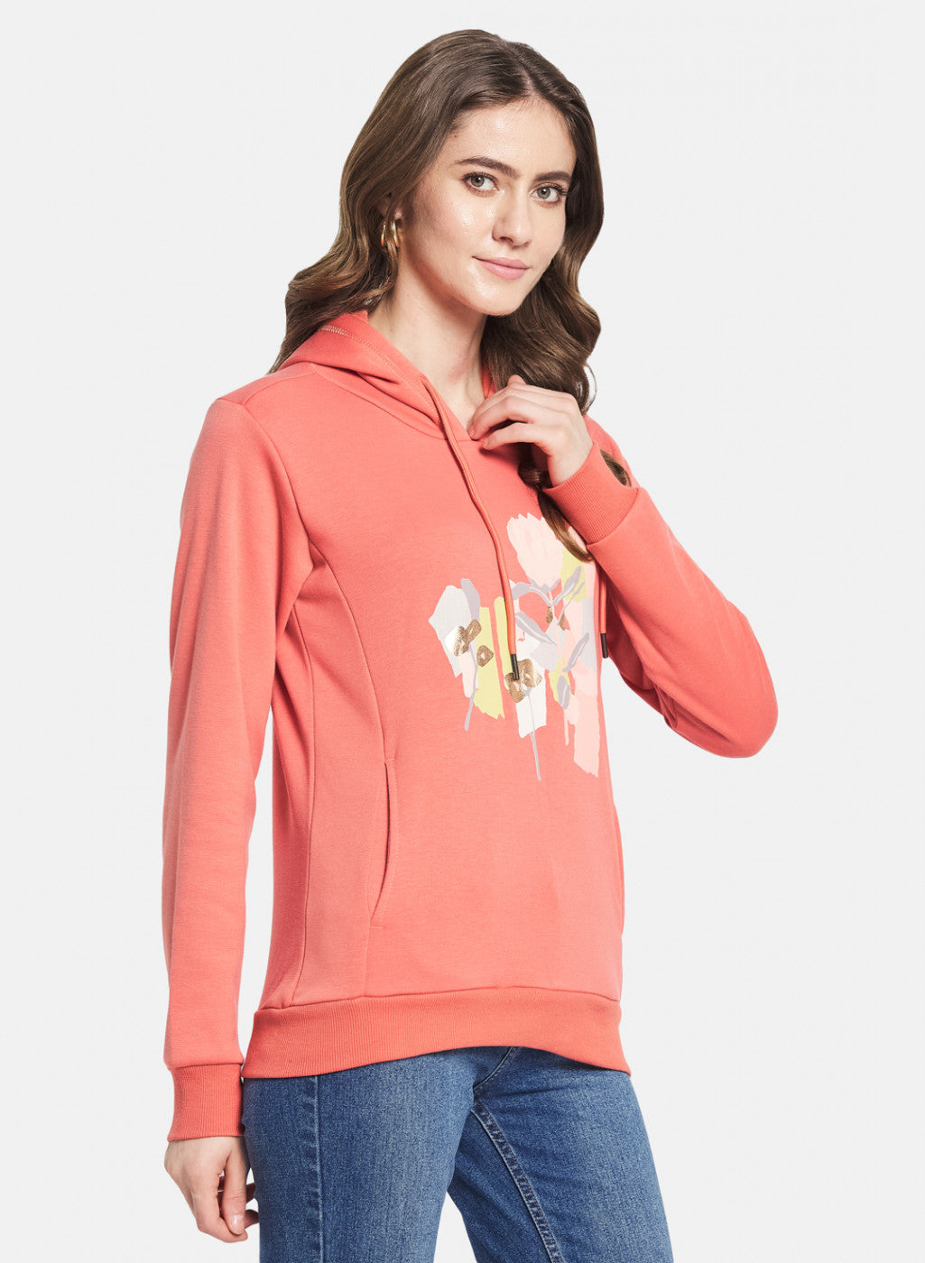 Women Orange Printed Sweatshirt