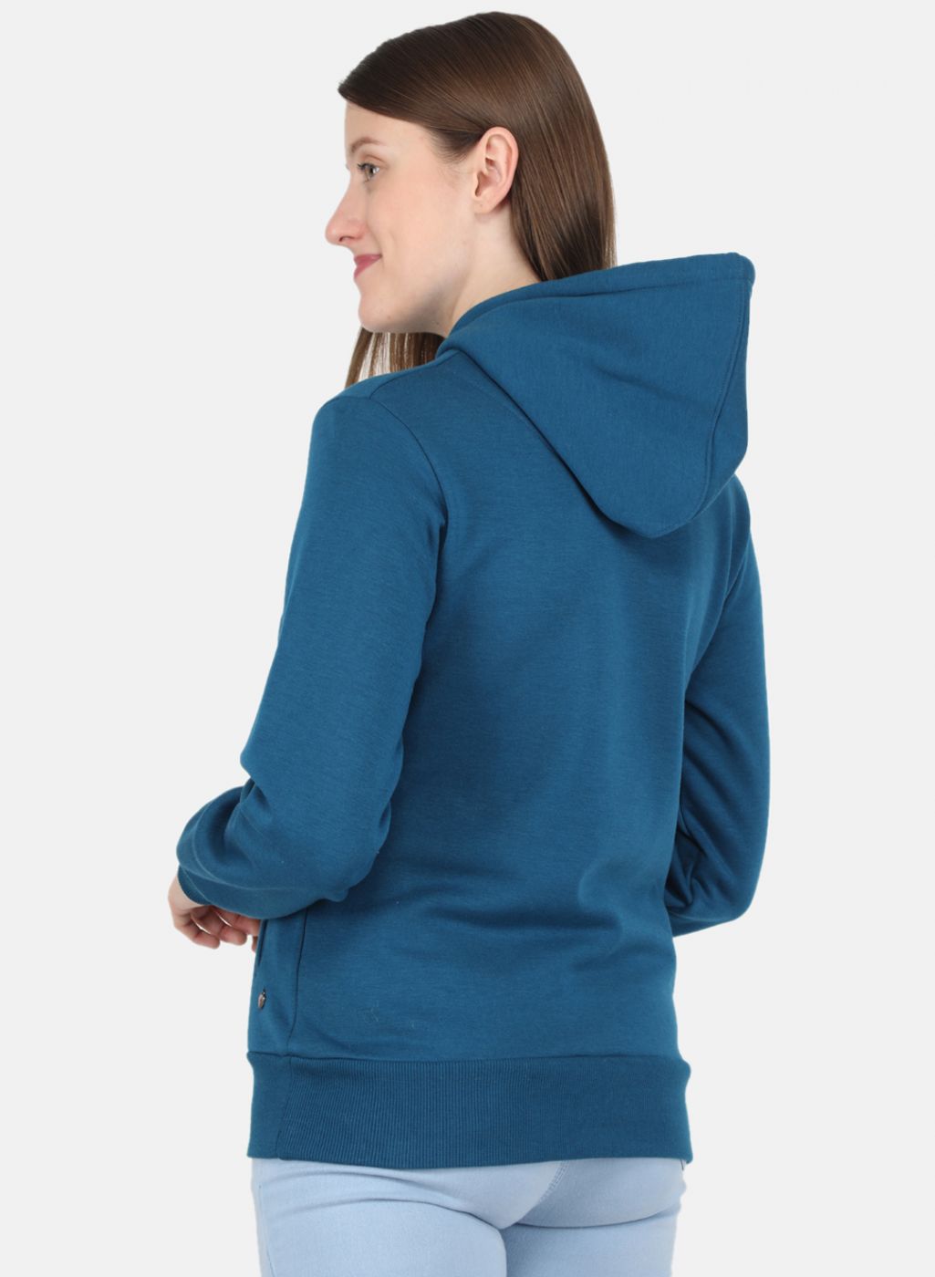 Women Teal Blue Embroidered Sweatshirt