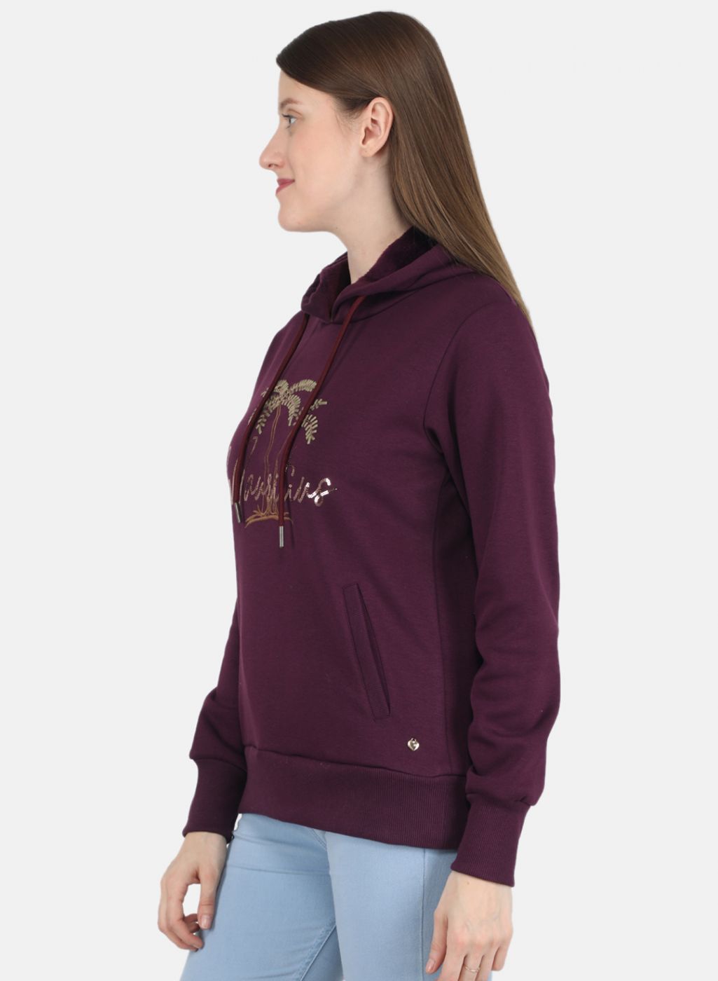 Women Purple Embroidered Sweatshirt