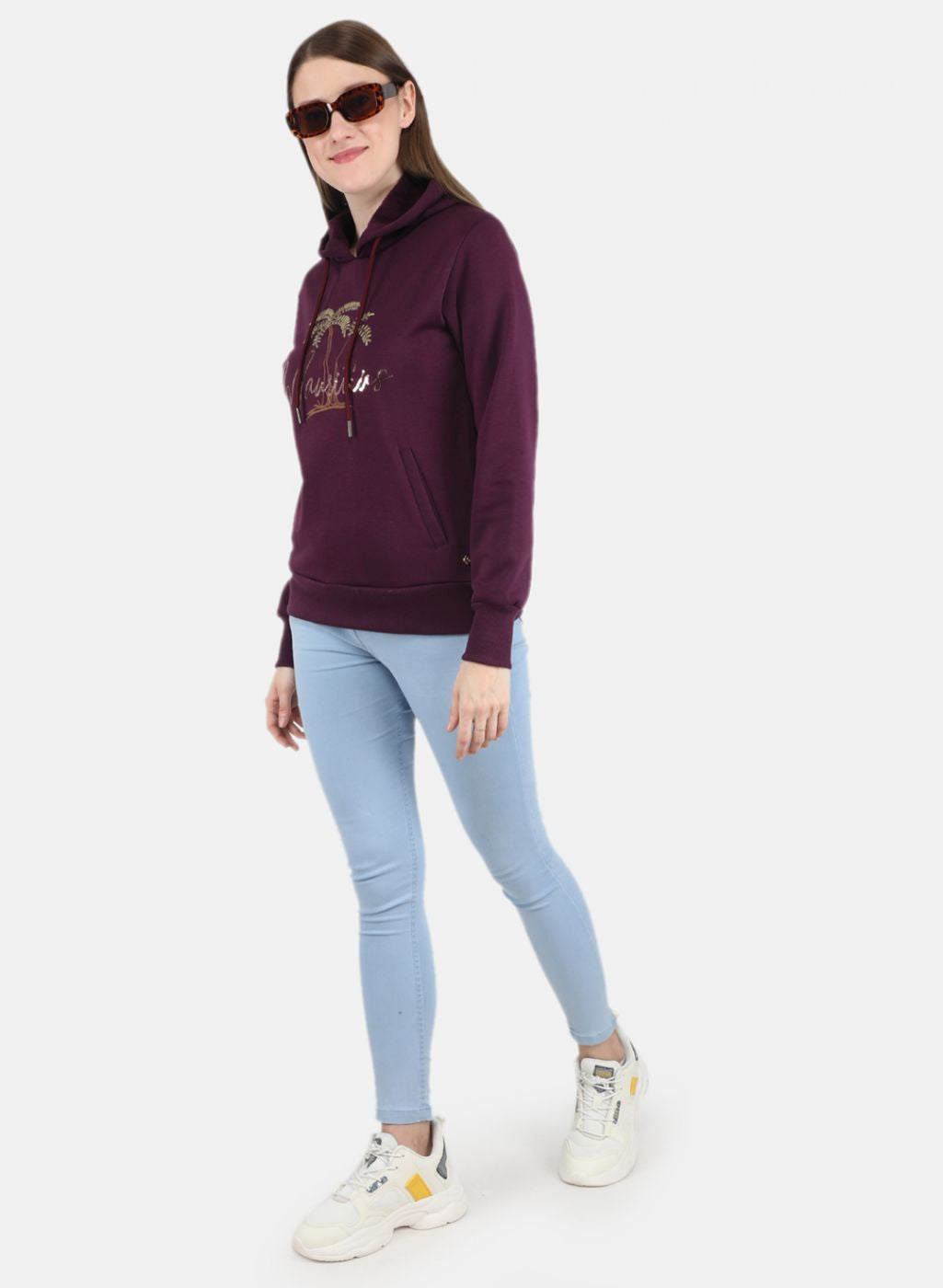 Women Purple Embroidered Sweatshirt