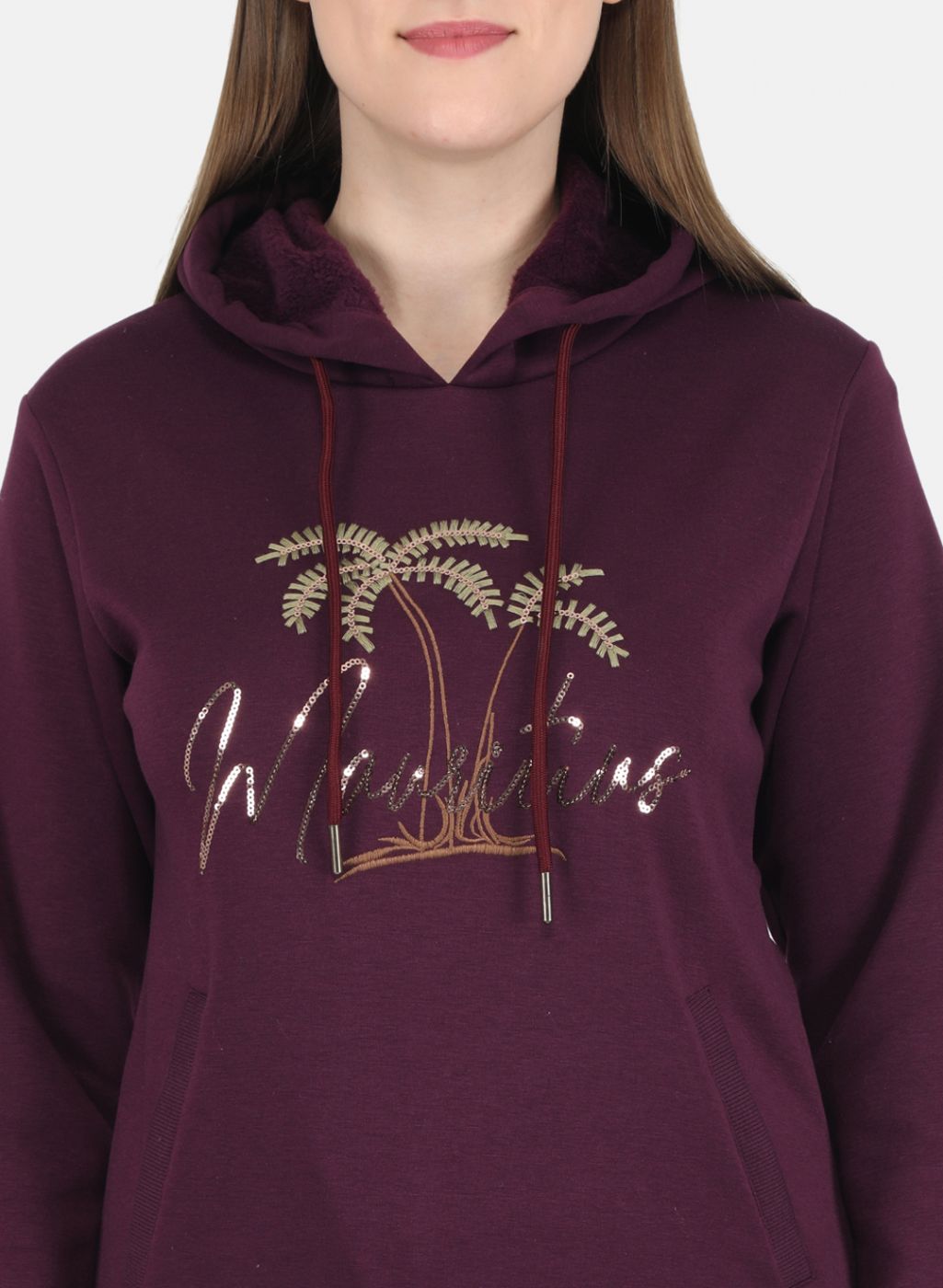 Women Purple Embroidered Sweatshirt