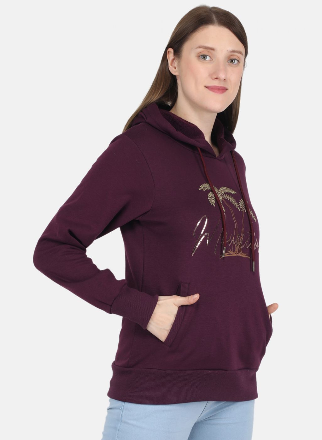 Women Purple Embroidered Sweatshirt