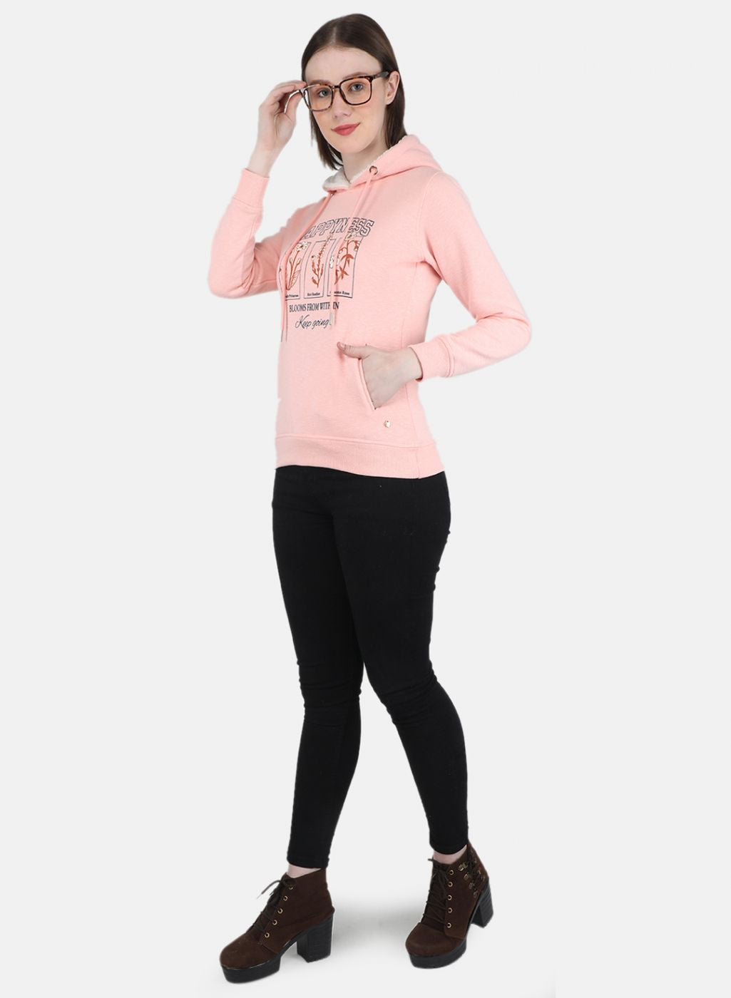 Women Peach Printed Sweatshirt