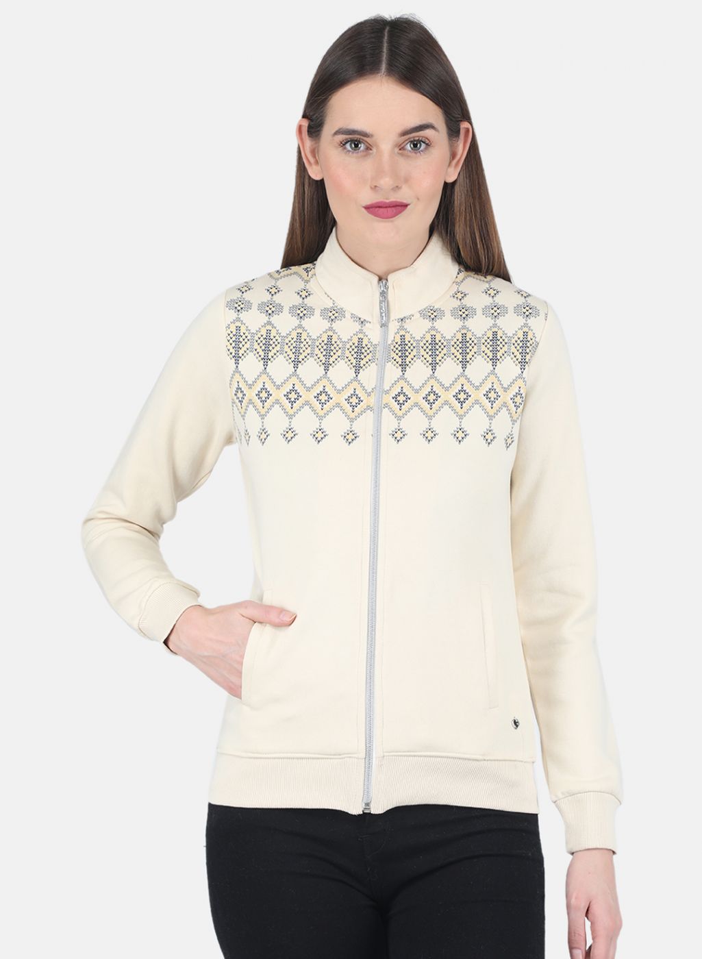 Women Beige Printed Sweatshirt