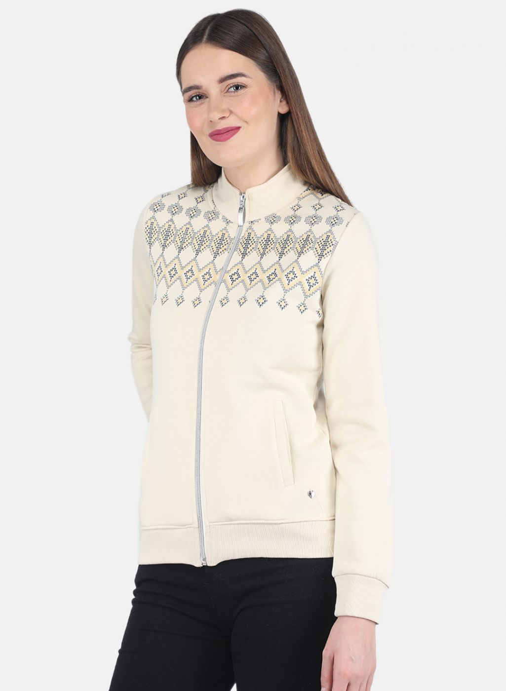 Women Beige Printed Sweatshirt