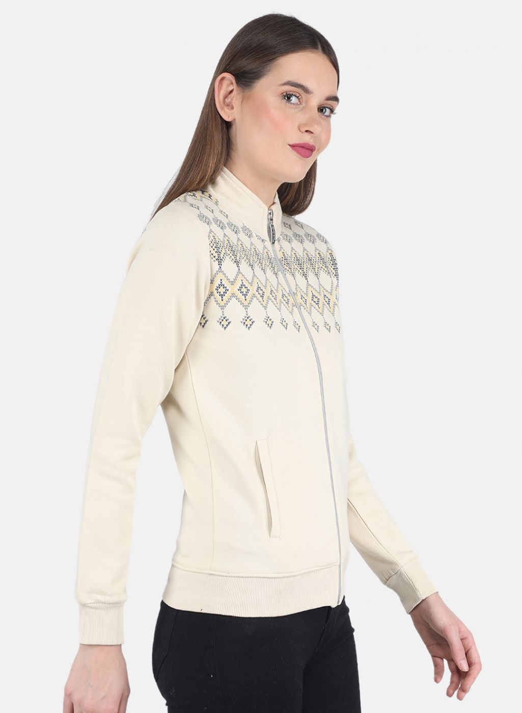 Women Beige Printed Sweatshirt